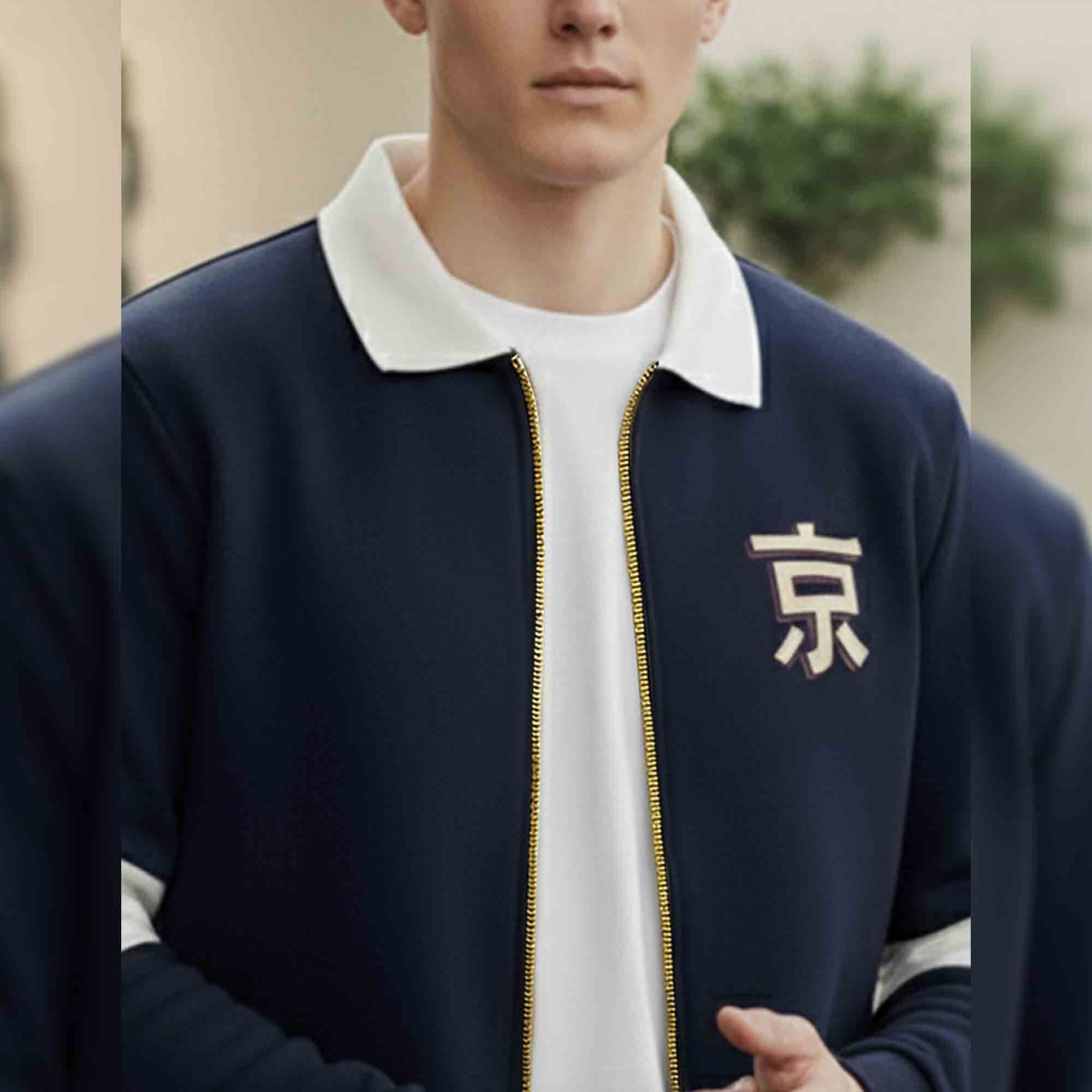 Polo Type Back Printed Navyblue Warm Jacket