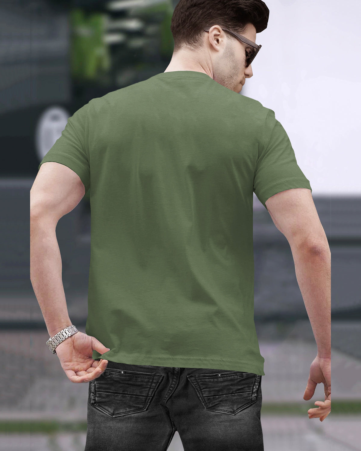 Half Sleeve Henley Neck Plain Olive Green T-shirt
