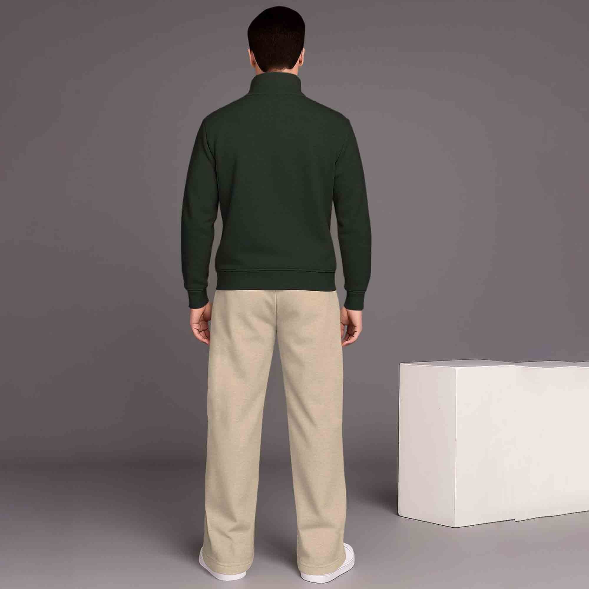 Olive Green High Neck Sweatshirt & Beige Plain Baggy Pant