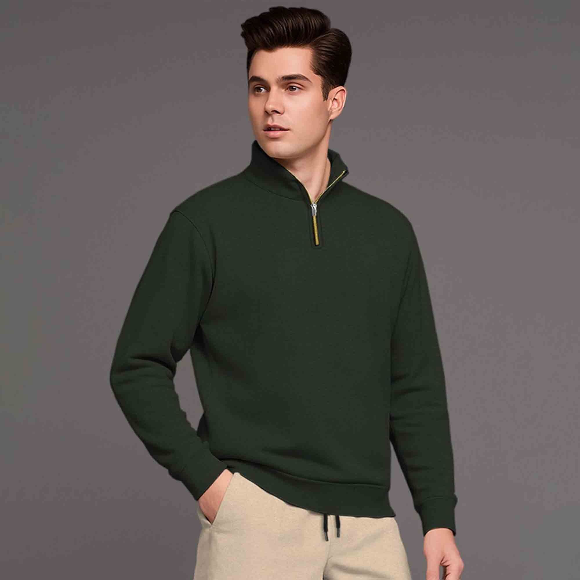 Olive Green High Neck Sweatshirt & Beige Plain Baggy Pant