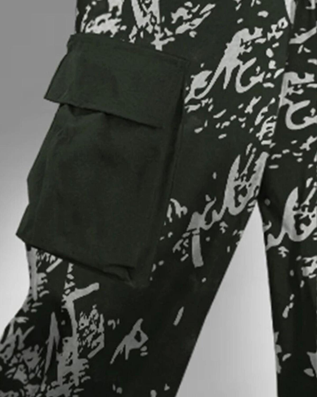 Men All Over Printed Multi Pockets Olive Cargo Jogger