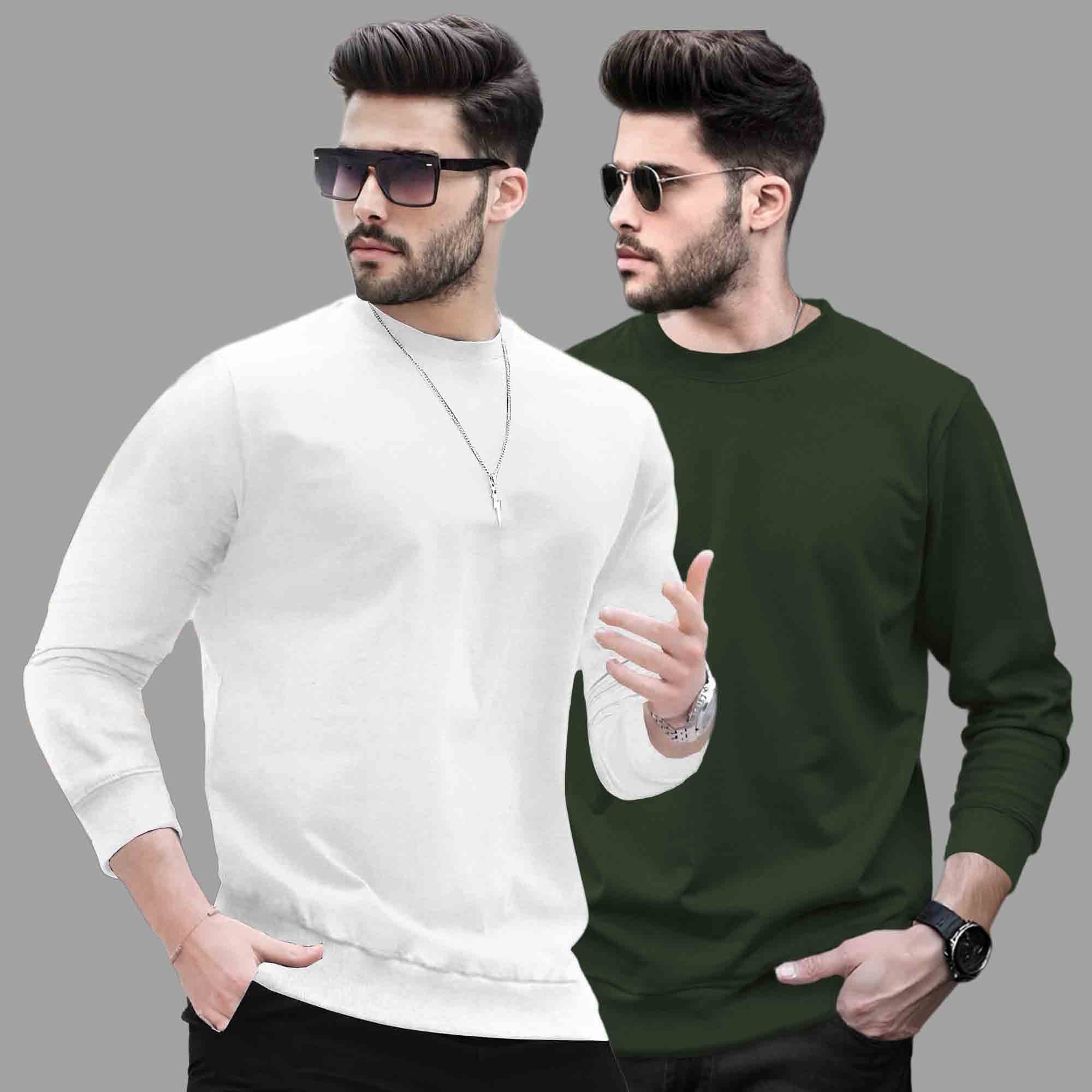 Pack Of 2 - Men Round Neck Full Sleeve Plain T-shirts - 12 Variants