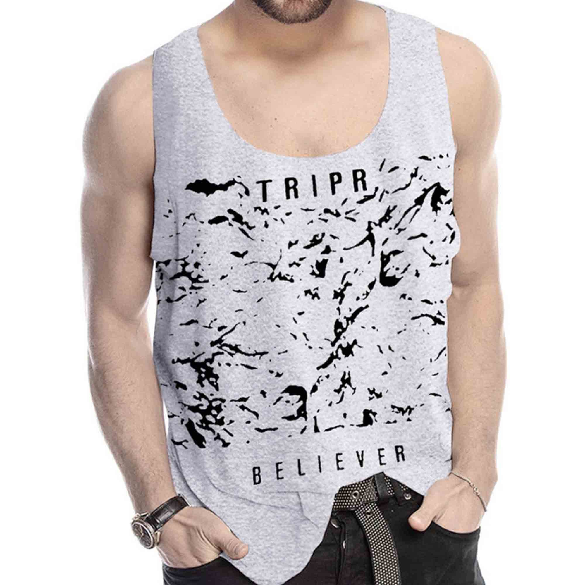 Men Sleeveless Men Printed Vest White