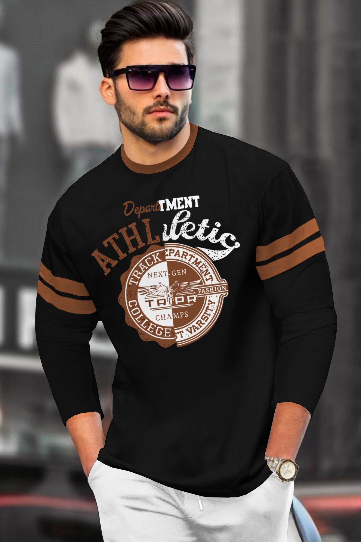 Black T Shirt Outfit Men Men Full Sleeve Printed Round Neck Black