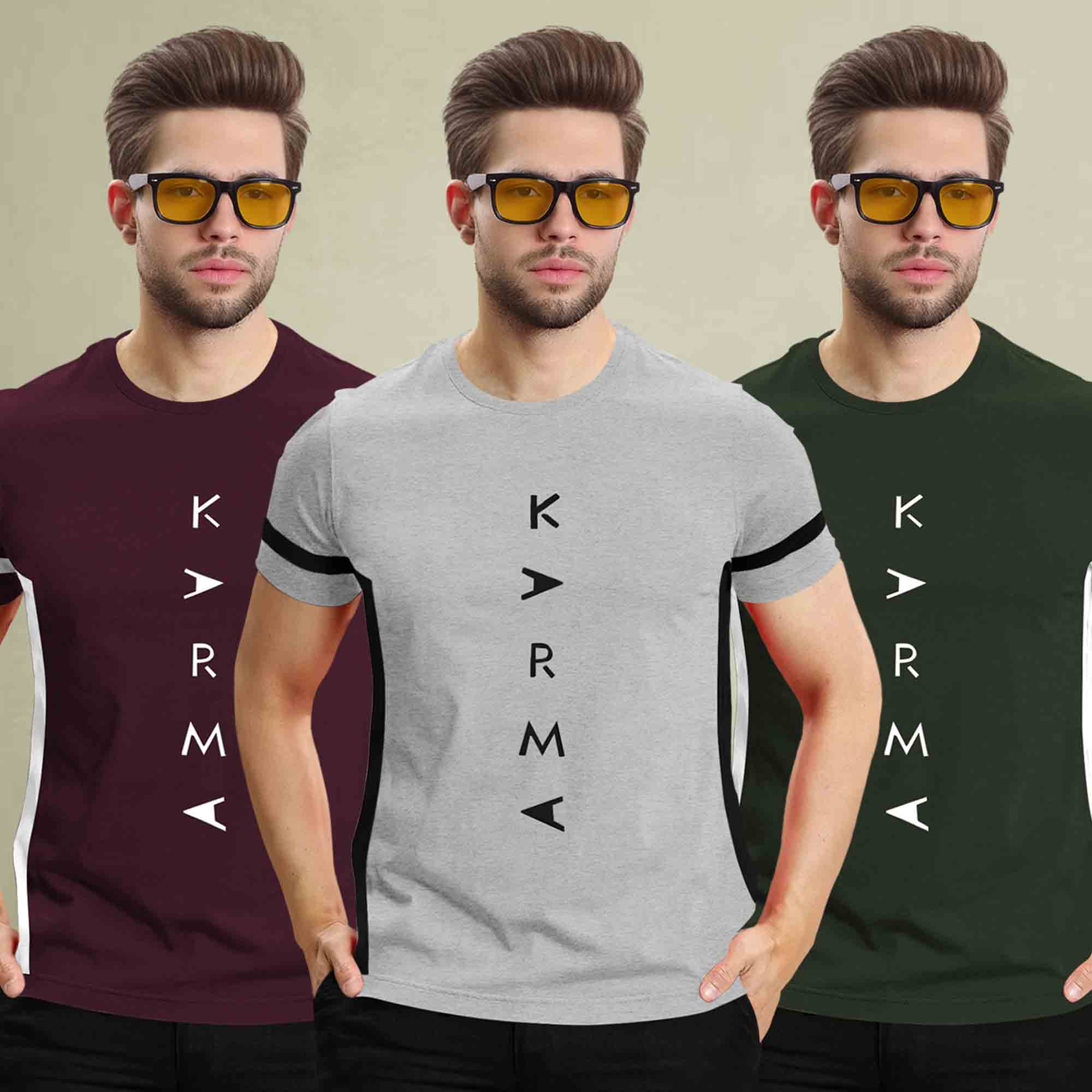 (Pack Of 3) Half Sleeve Printed Tshirts- 17 Variants