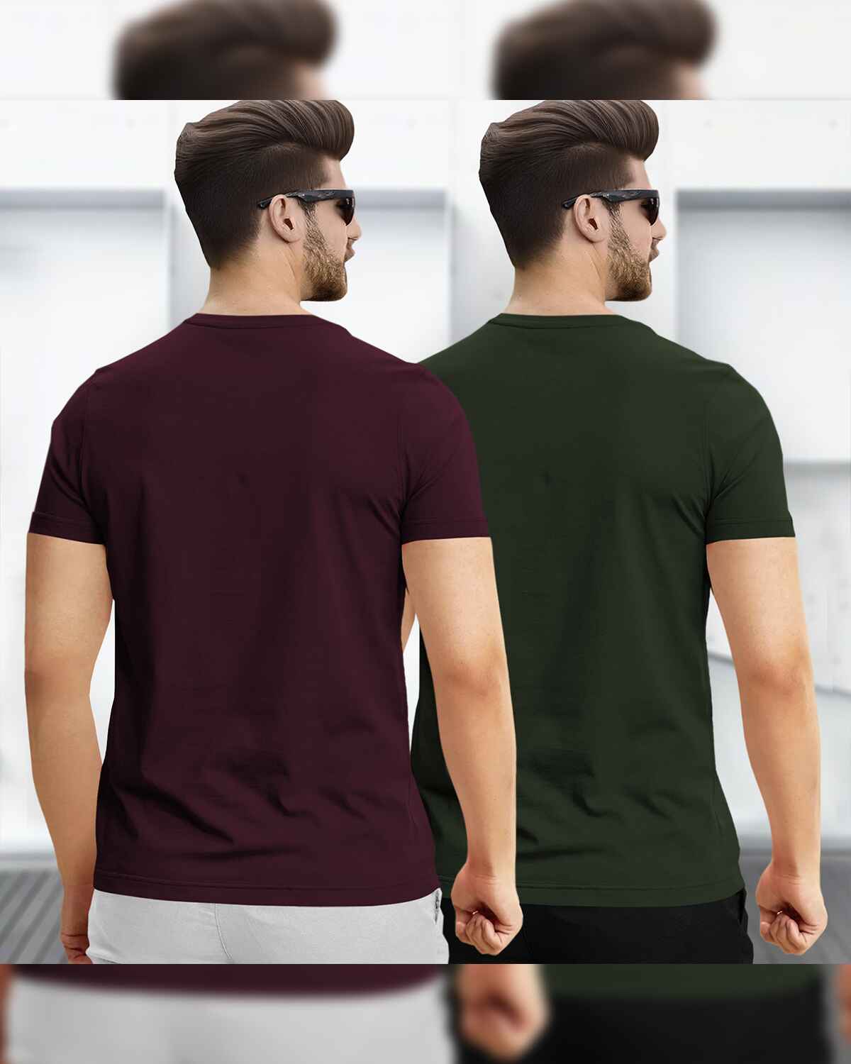 (Pack Of 2) Half Sleeve Maroon & Olive Floral Printed T-shirts