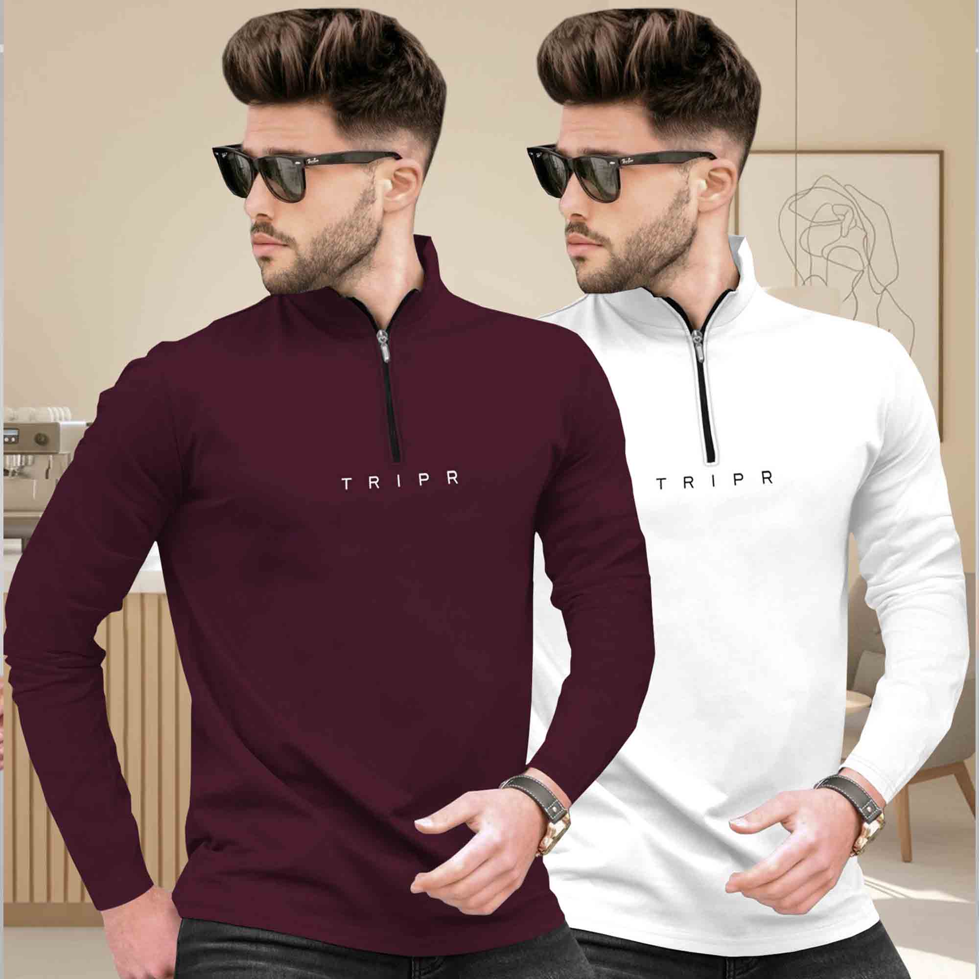 Pack Of 2 High Neck Logo Printed Full Sleeve Combo T-shirts - 13 Variants