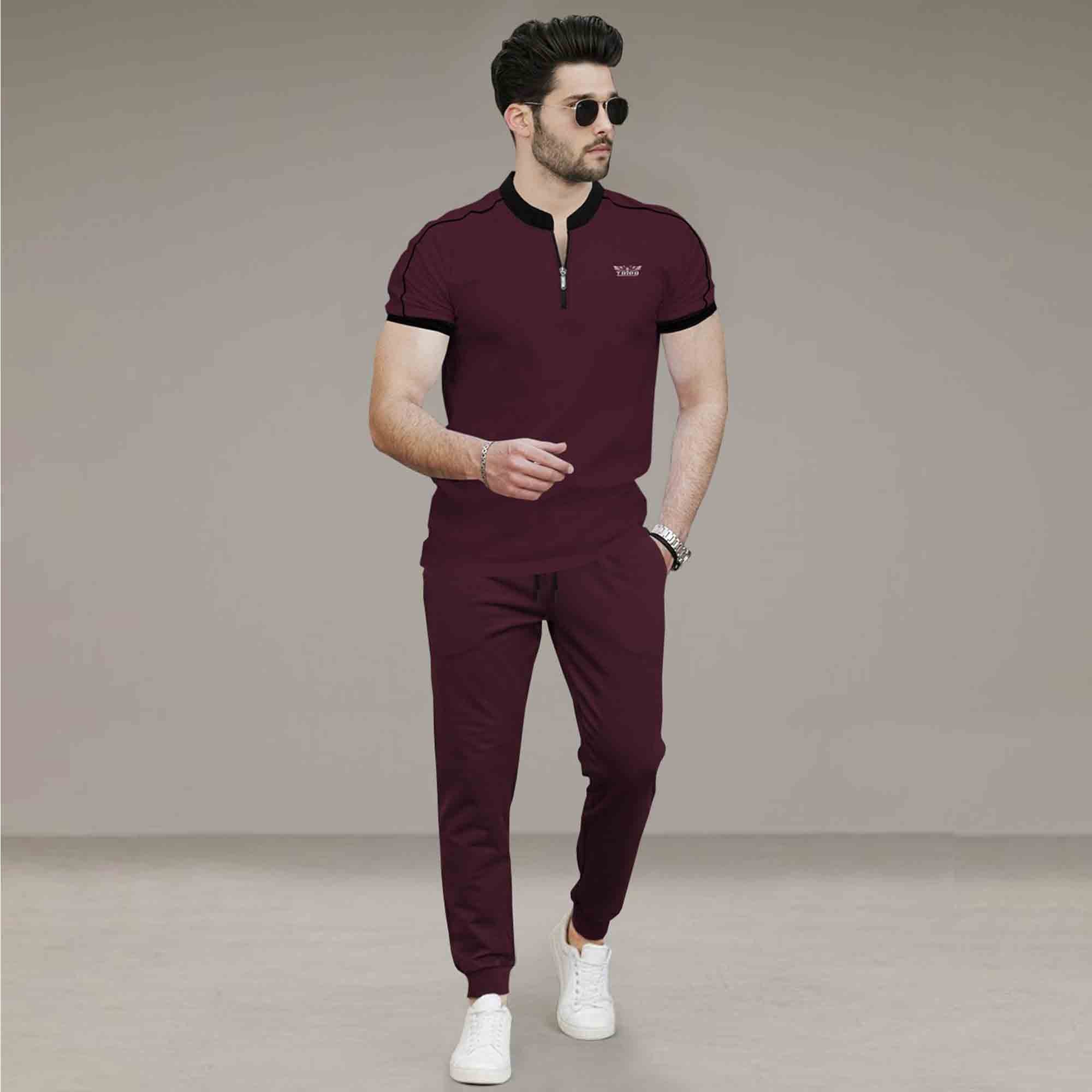 Mens Casual Co-Ord Tracksuit Set with Zip Neck T-Shirt- 11 Variants