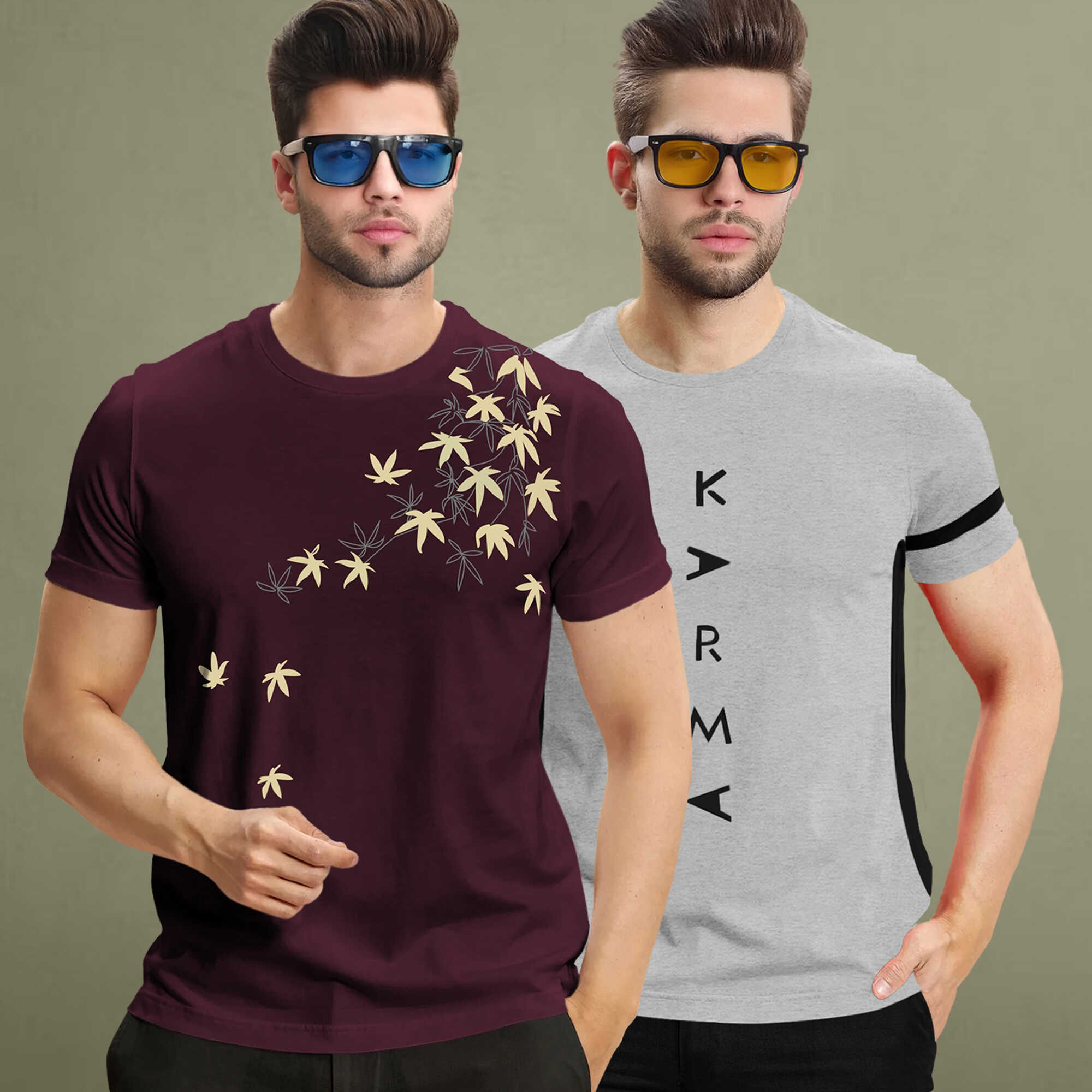 Combo pack Half Sleeve Printed T-shirts black and white