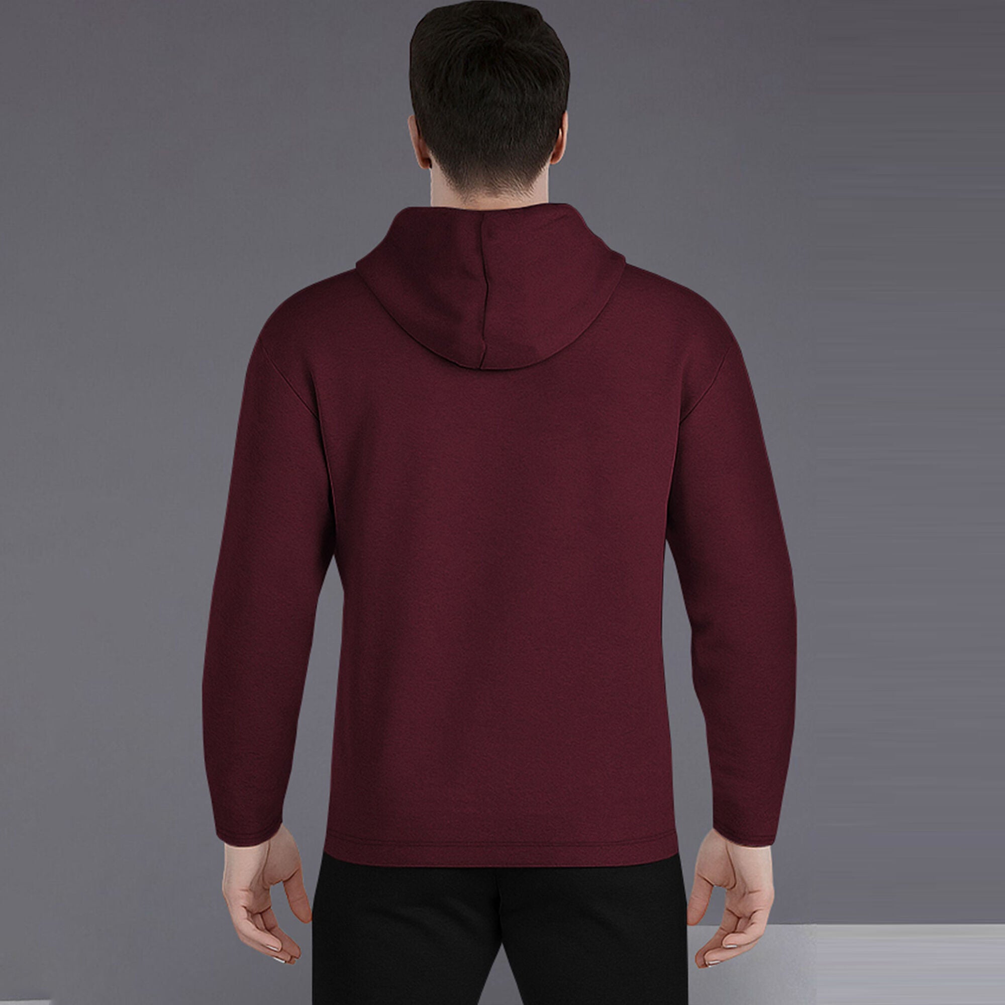 Men Full Sleeve Zig Zag Printed Hooded Maroon T-shirt
