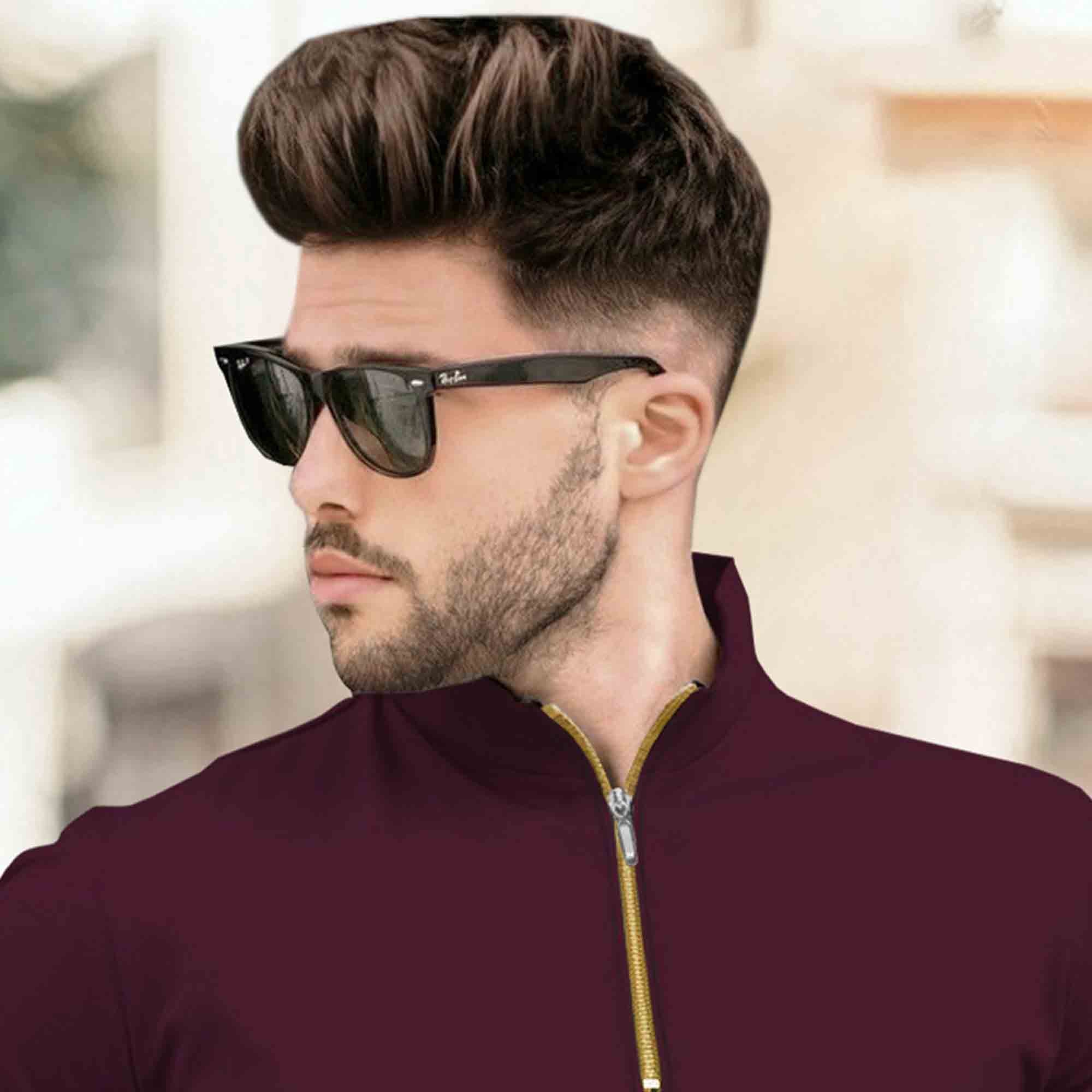 High Neck Quarter Zip Half Sleeve Tshirt Maroon