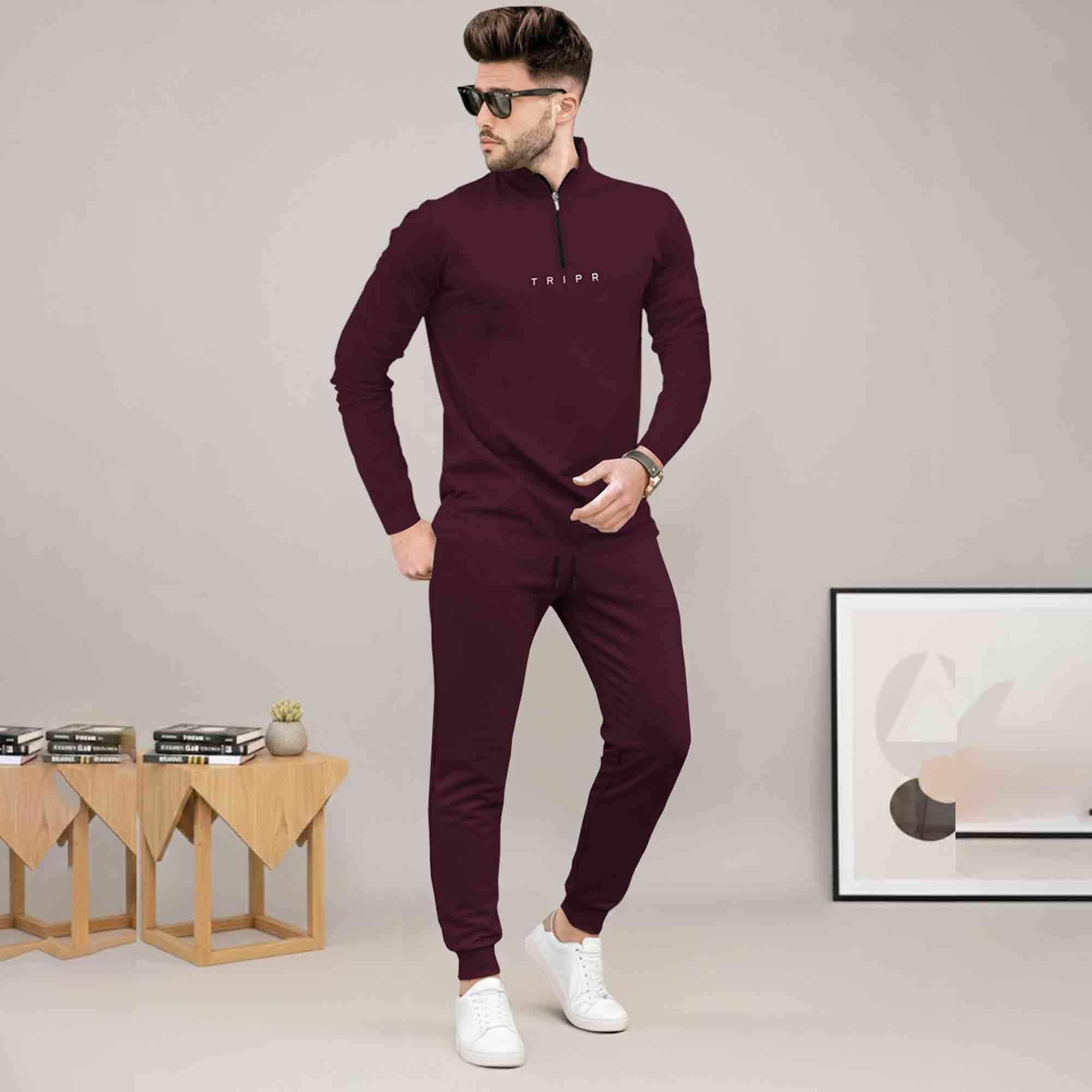 Mens Casual Co-Ord Tracksuit Set with Zip Neck T-Shirt- 11 Variants