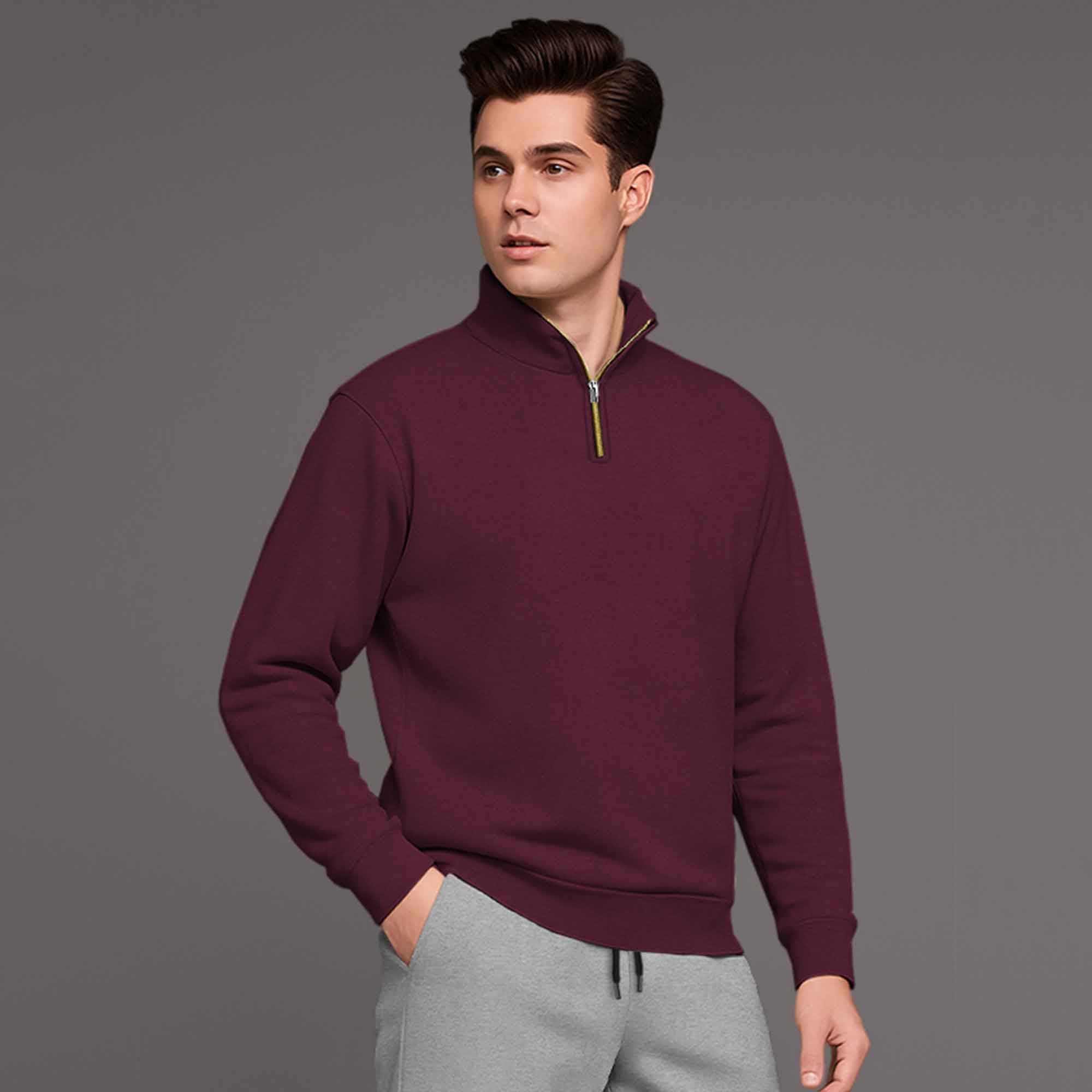 Maroon High Neck Sweatshirt and Grey Cargo Jogger Tracksuit