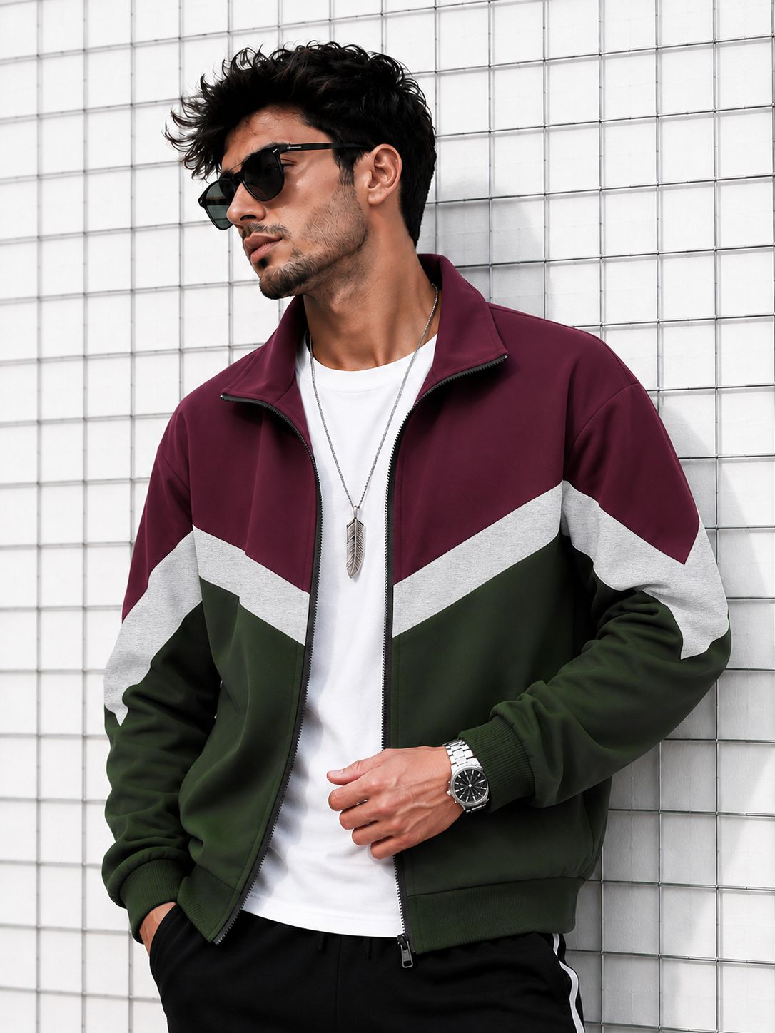 Mens High Neck Multicolor Winter Jacket