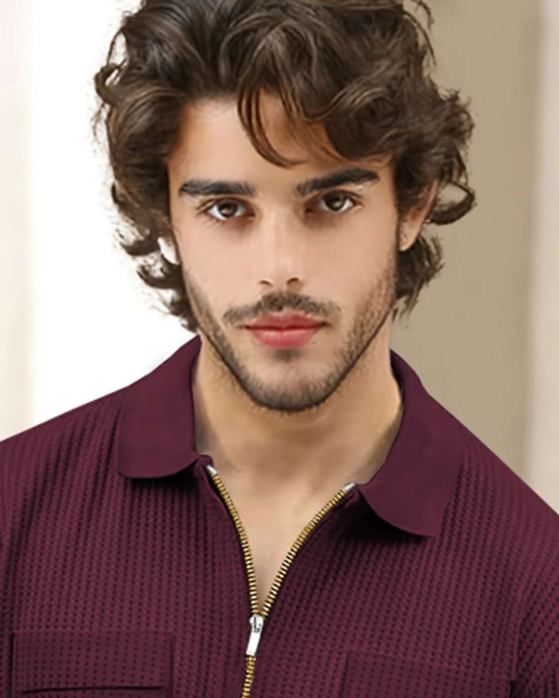 Men Maroon Half Sleeve Double Pocket Waffle T-shirt