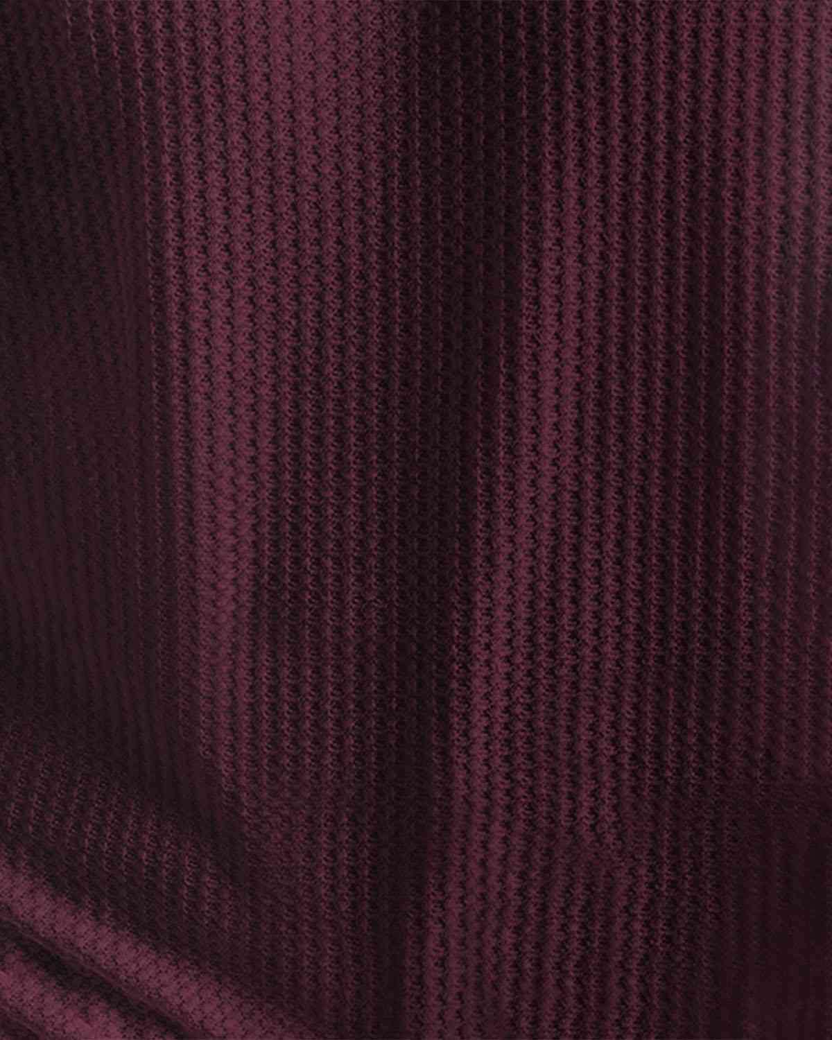 Men’s Waffle Textured Maroon Full Sleeve Polo T-Shirt with Quarter Zip Neck