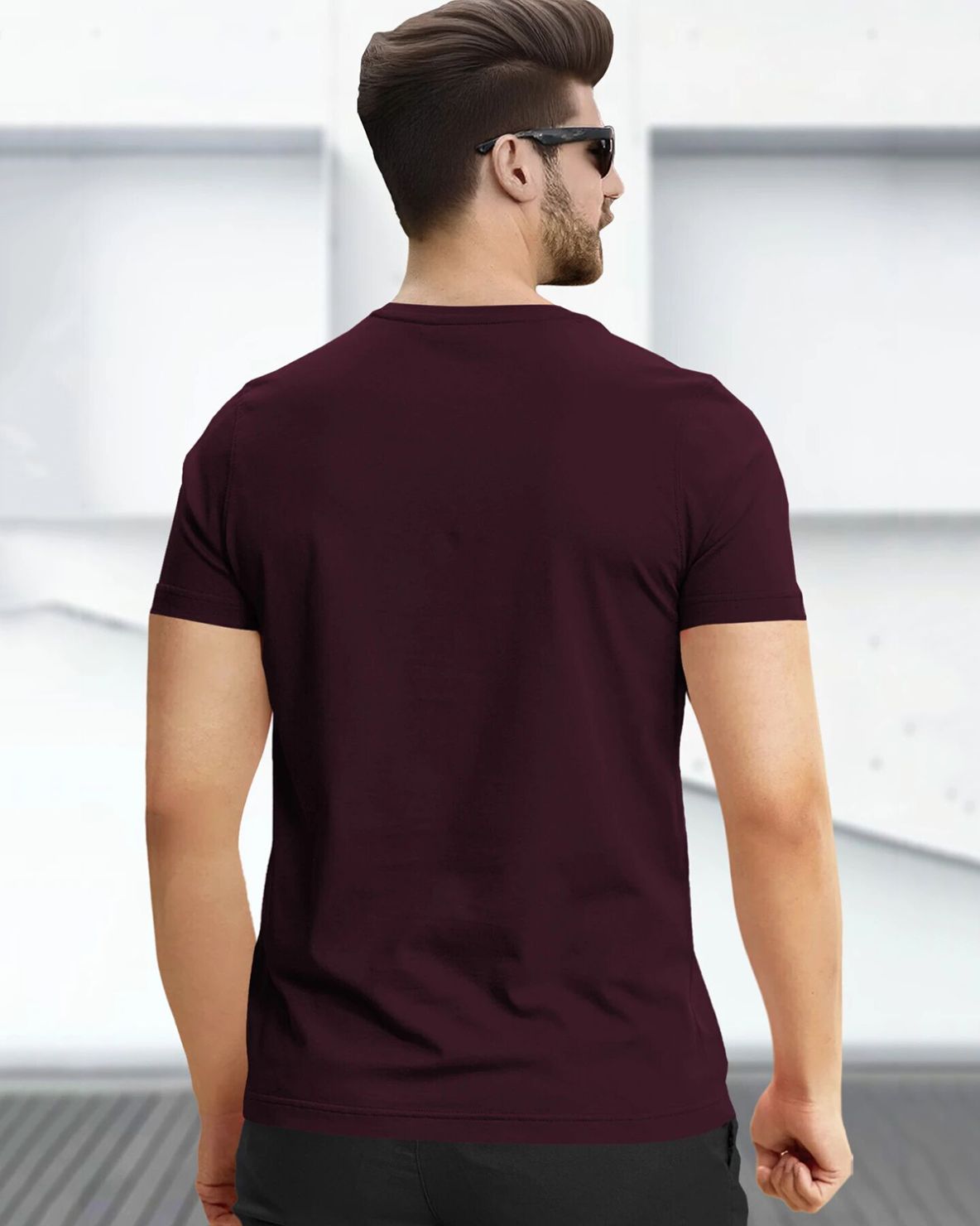 Feather Printed Half Sleeve Round Neck Maroon Mens T-shirt