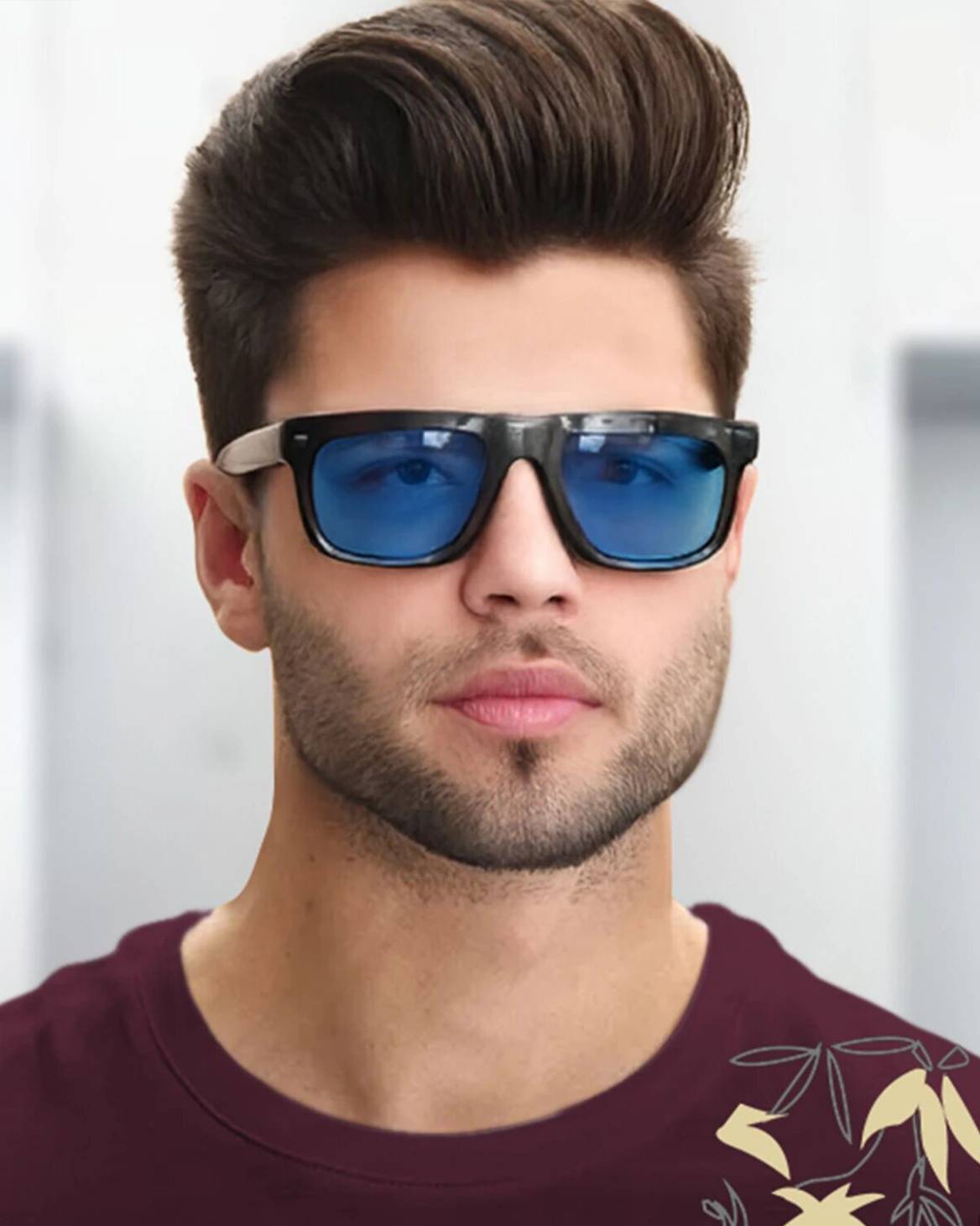 Feather Printed Half Sleeve Round Neck Maroon Mens T-shirt