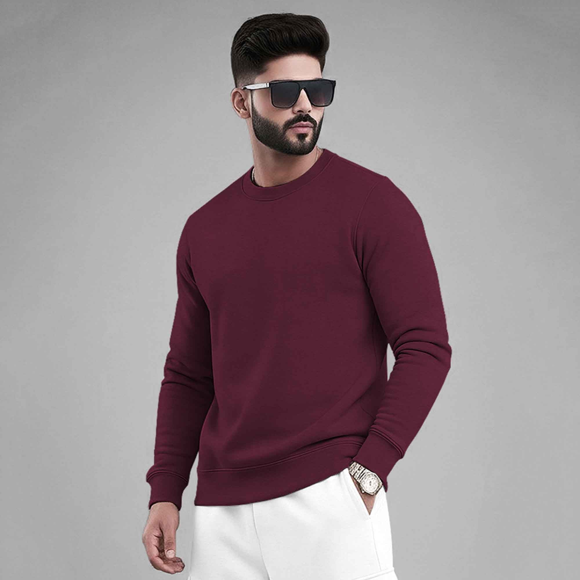 Outfit Set Round Neck Plain Sweatshirt & Plain White Baggy Cargo