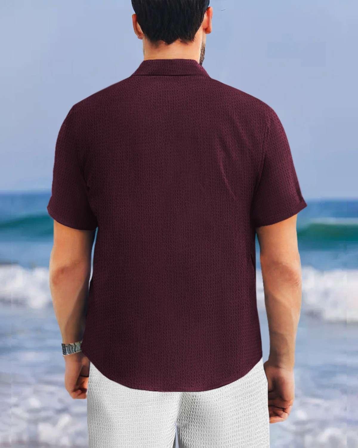 Men Half Sleeve Maroon Waffle Shirt