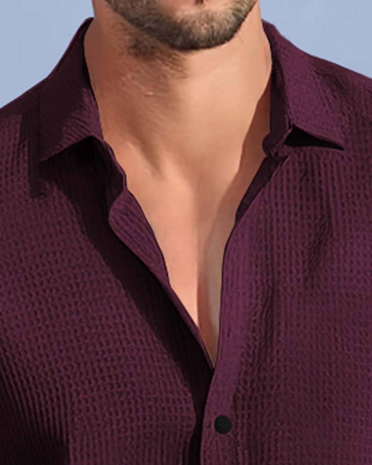 Men Half Sleeve Maroon Waffle Shirt