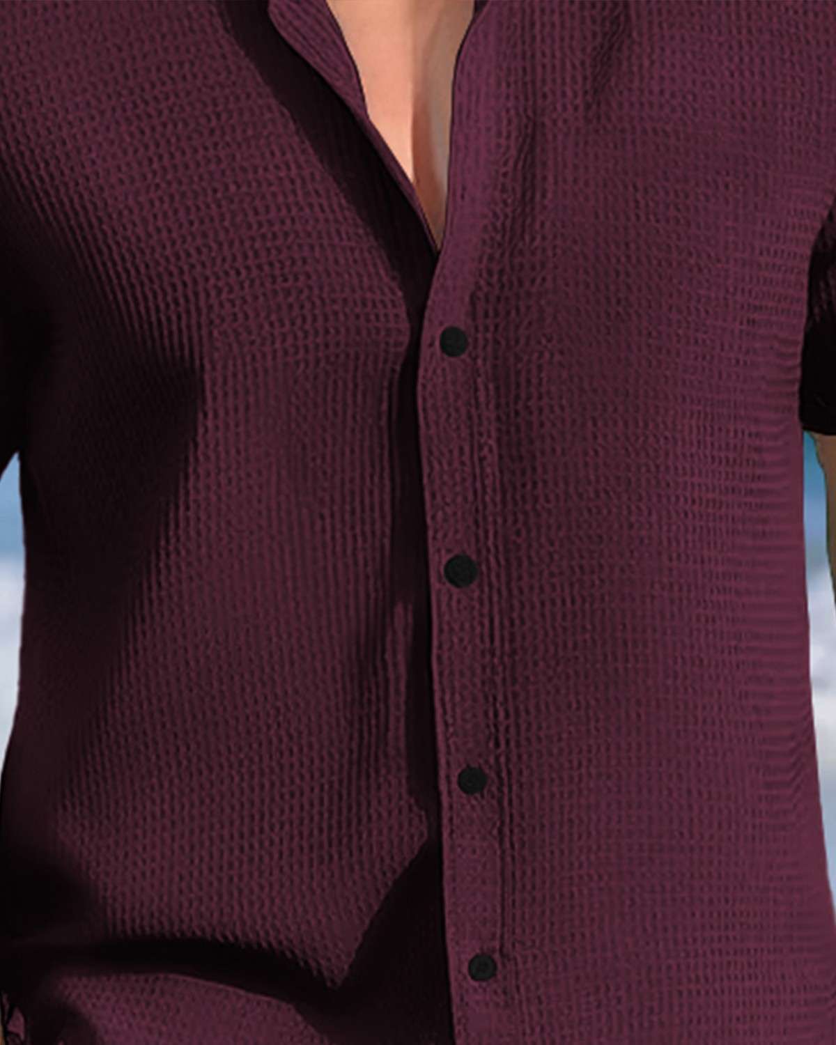 Men Half Sleeve Maroon Waffle Shirt