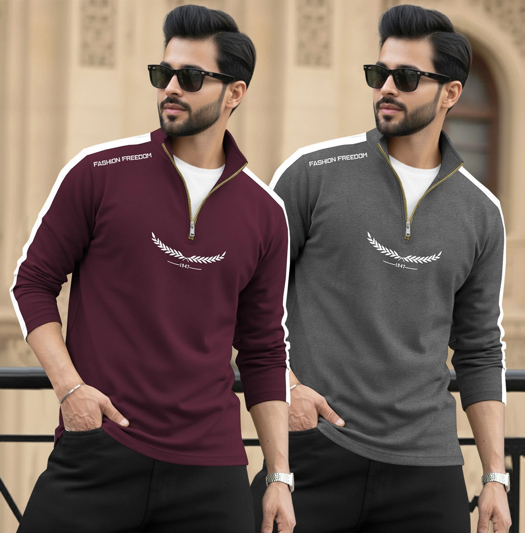 (Pack Of 2) Full Sleeve Round Neck & Quarter Zip Neck T-shirts 18 Variants