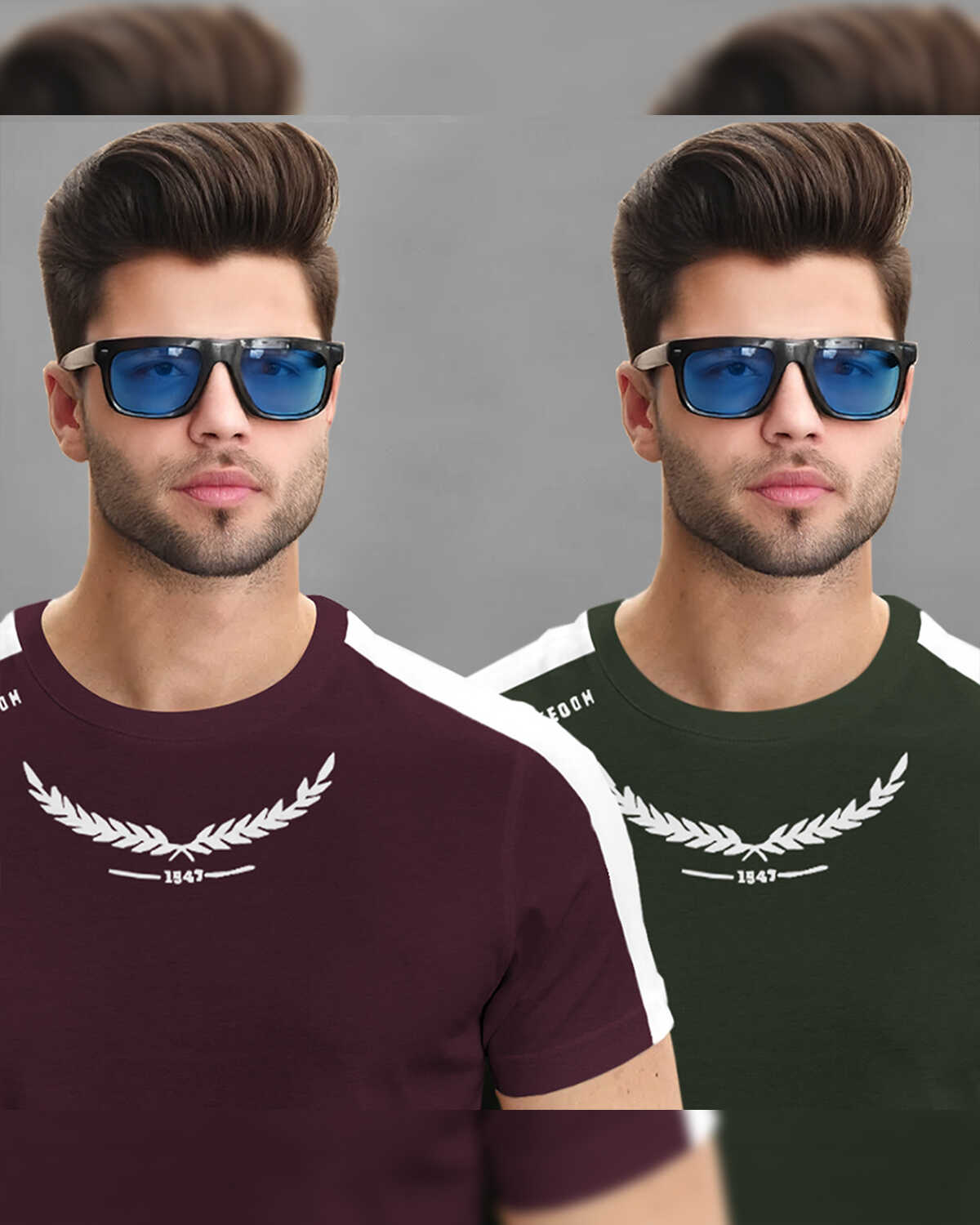 (Pack Of 2) Men Half Sleeve Round Neck Maroon & Olivegreen Cotton Blend T-Shirt