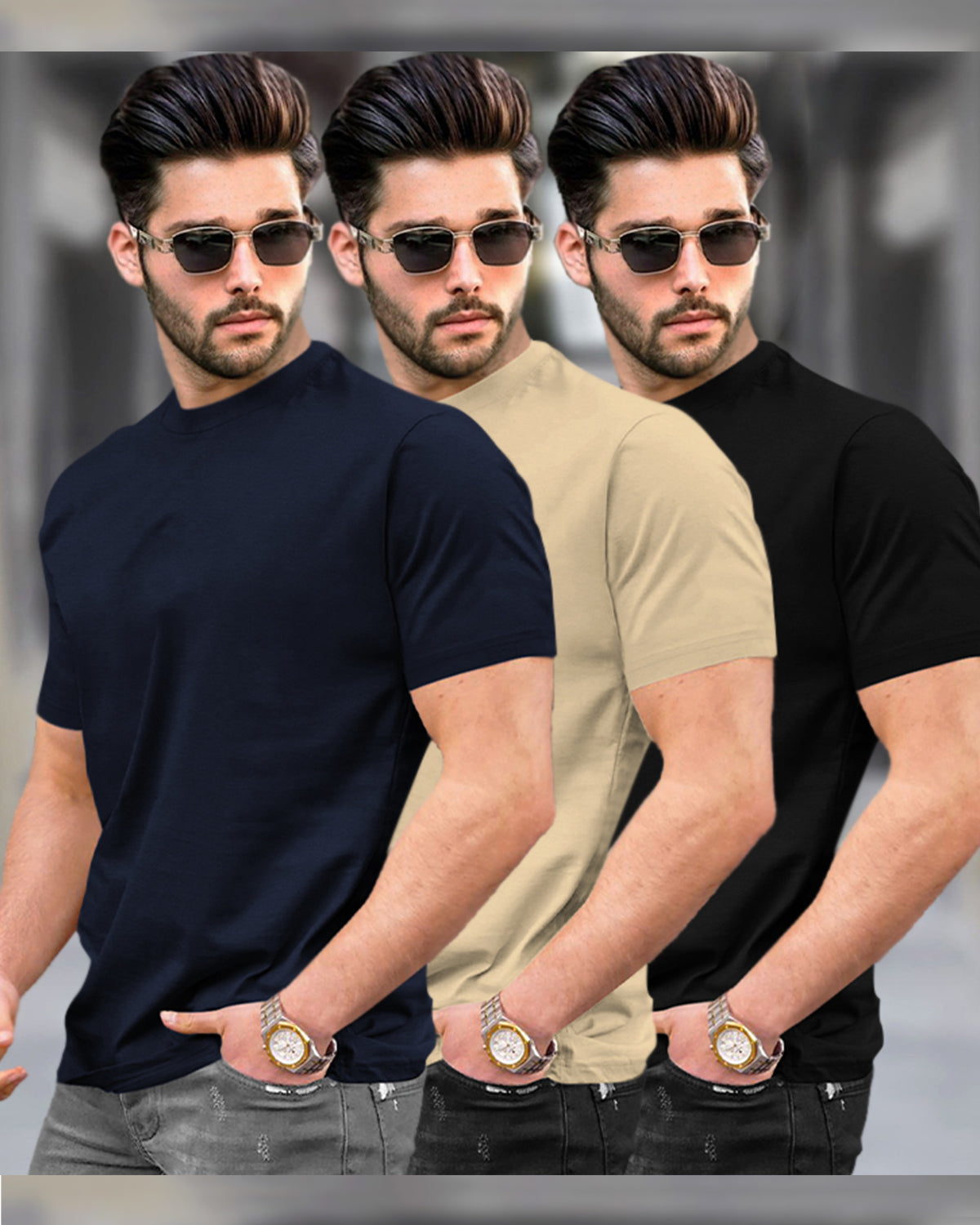 Combo pack of 2, 3 & 4 Half Sleeve Round Neck Plain T-shirts