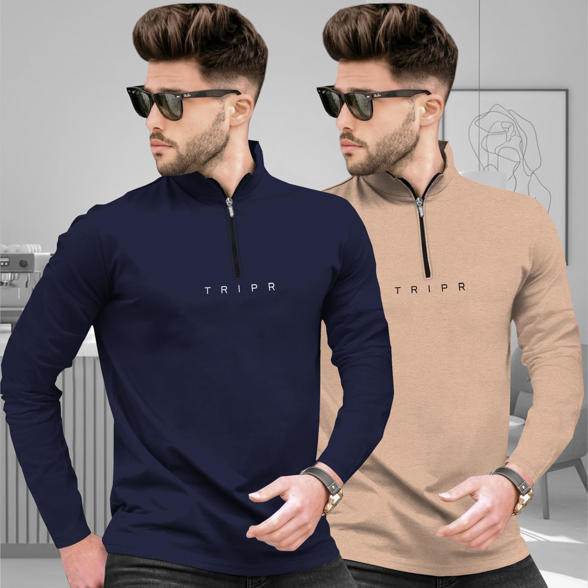 Pack Of 2 High Neck Logo Printed Full Sleeve Combo T-shirts - 13 Variants