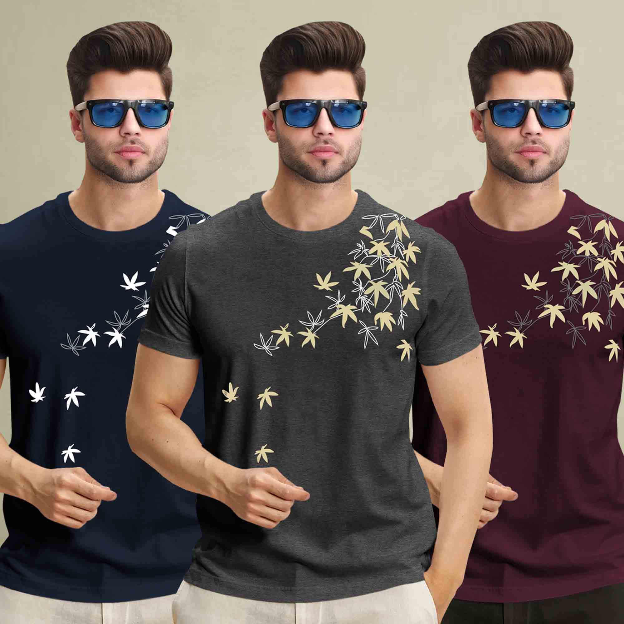 (Pack Of 3) Half Sleeve Printed Tshirts- 12 Variants