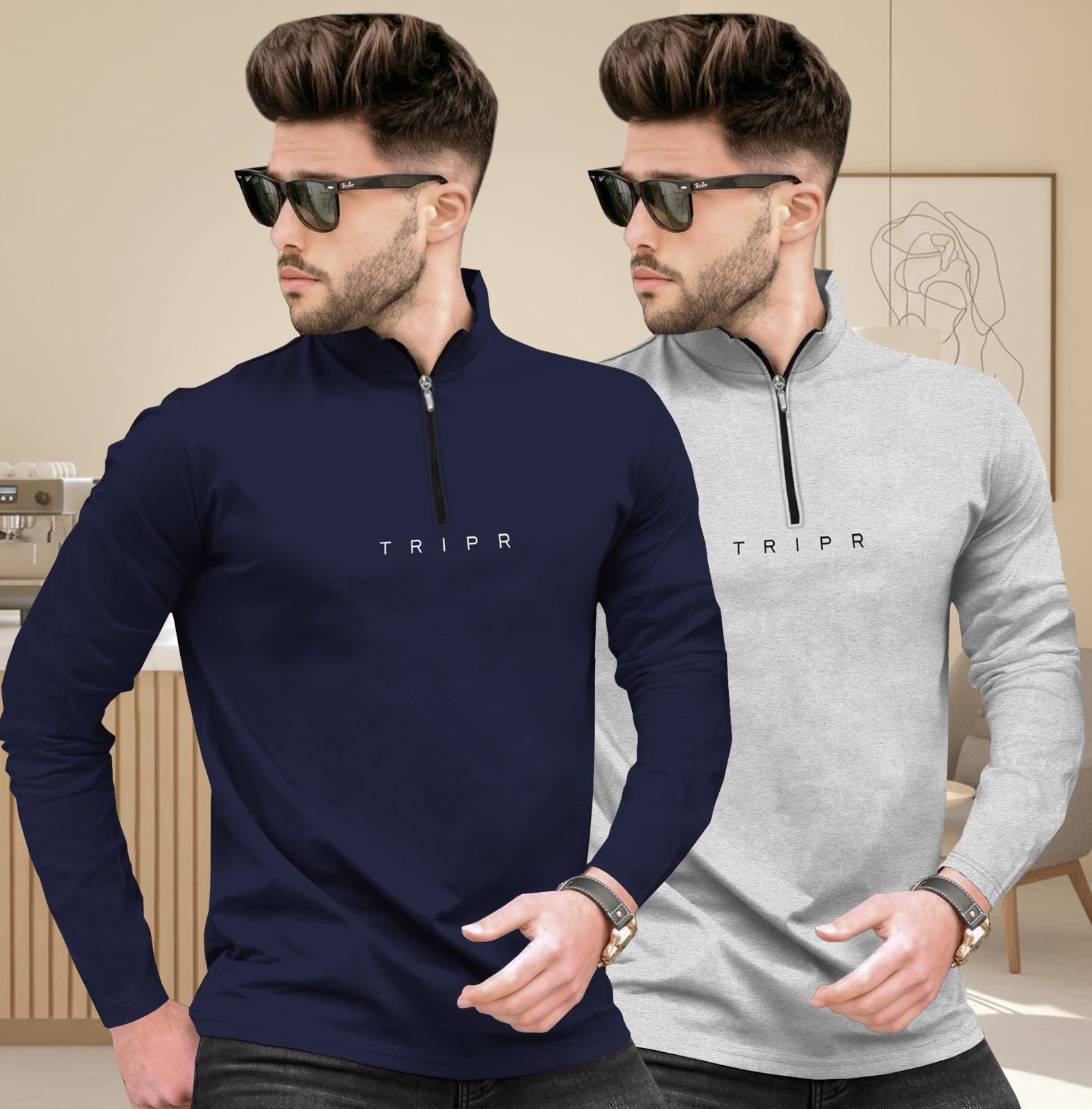 Pack Of 2 High Neck Logo Printed Full Sleeve Combo T-shirts - 13 Variants