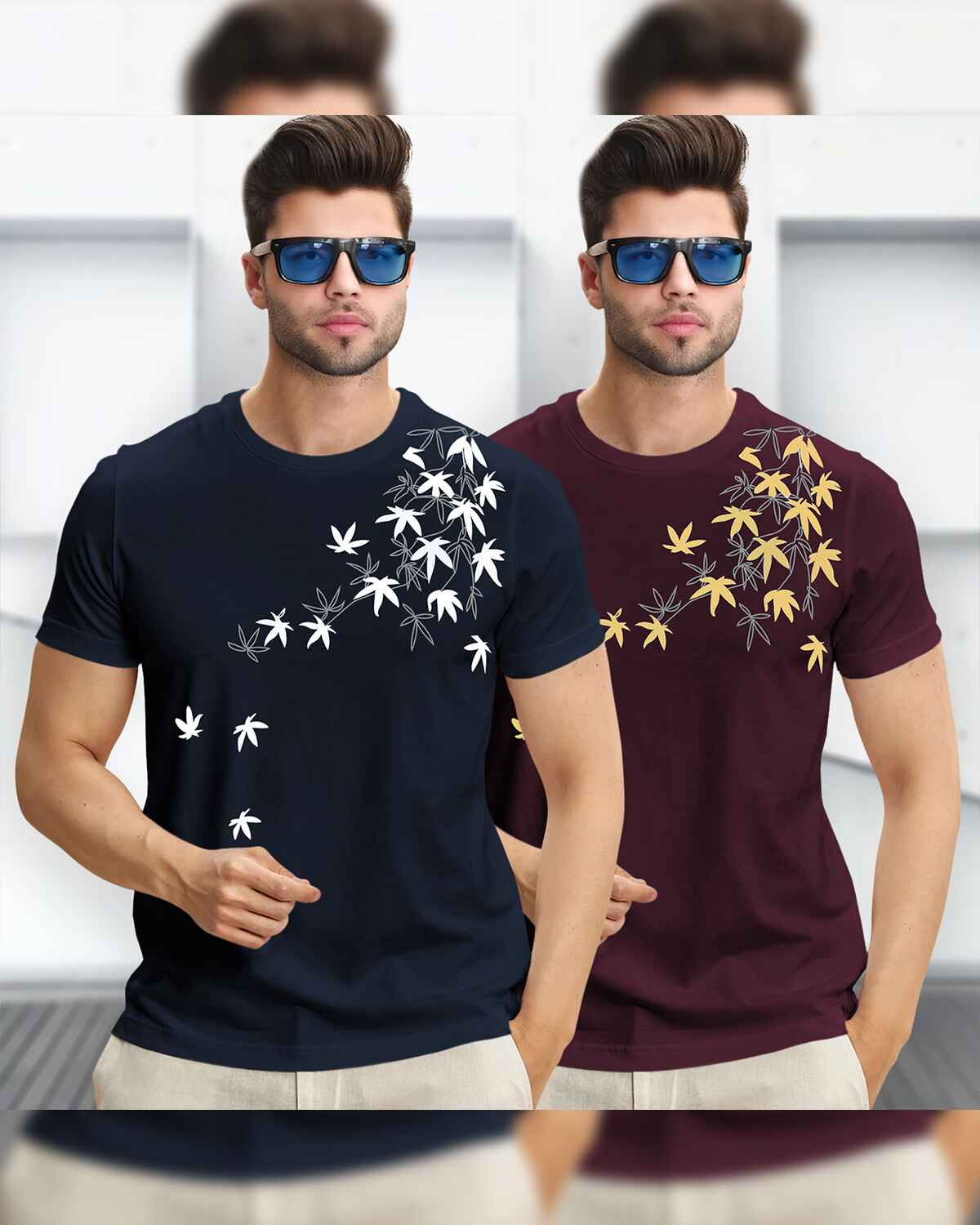 Combo pack Half Sleeve Printed T-shirts black and white