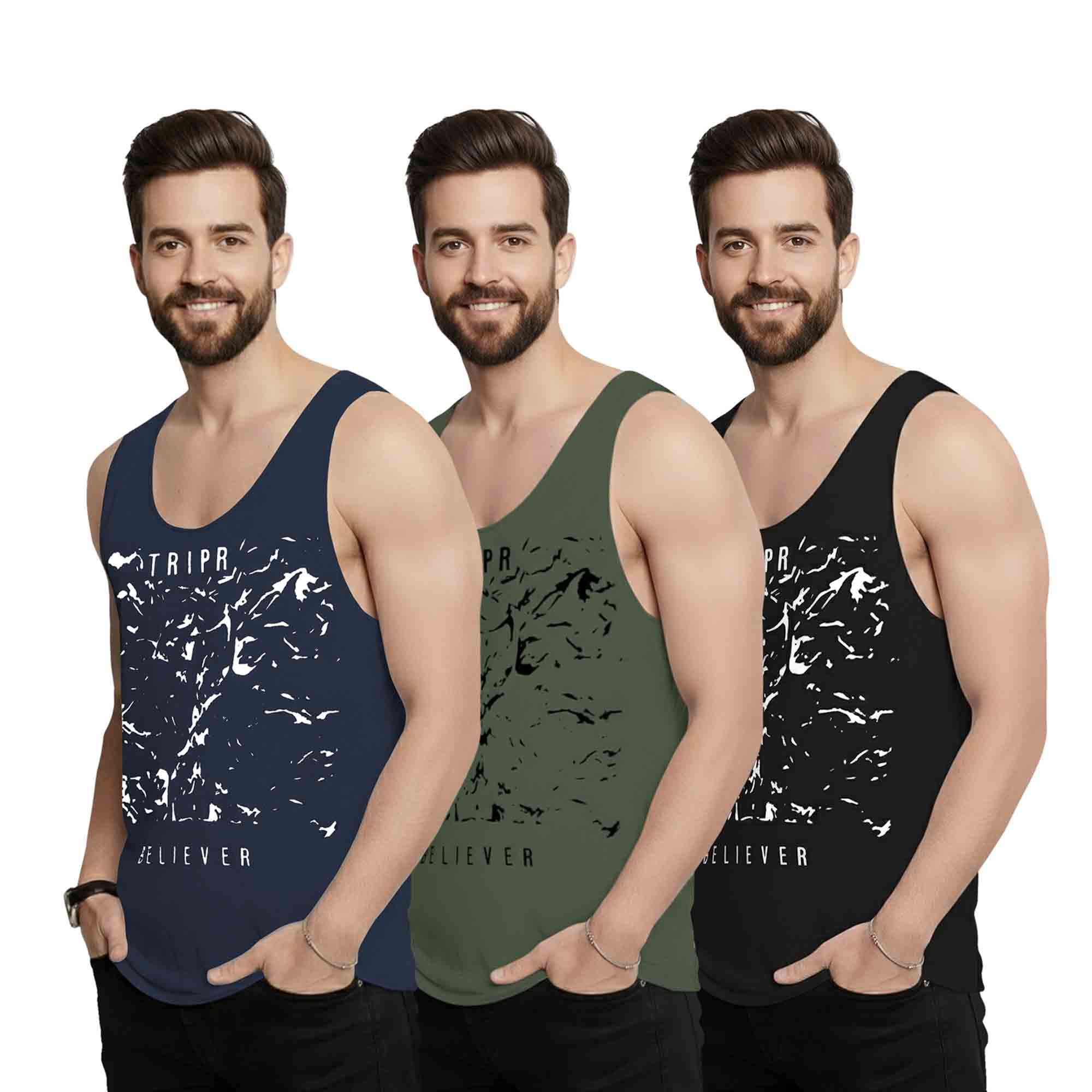 Men Printed Vest (Pack of 3)