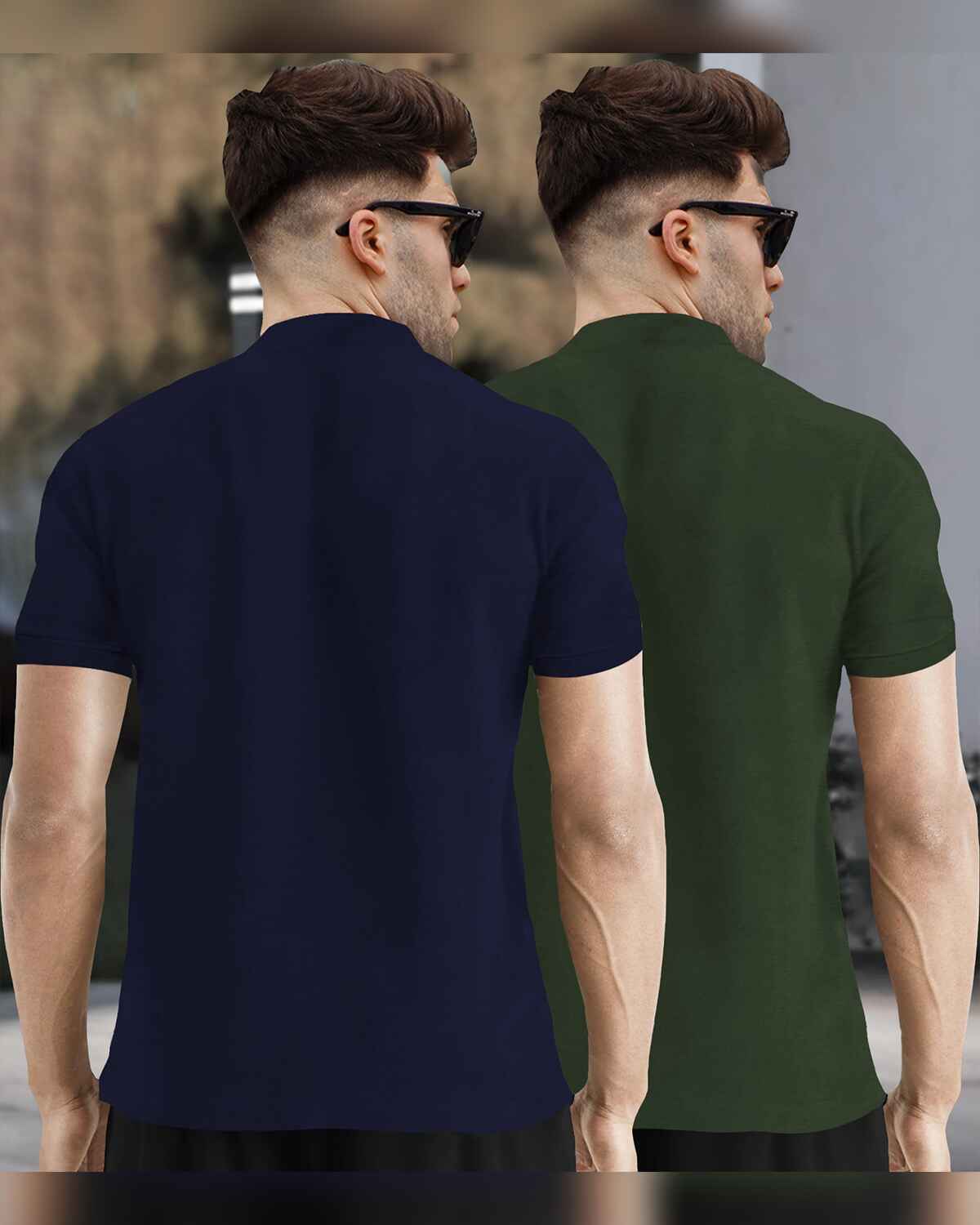 (Pack Of 2) Half Sleeve Men Henley Neck T-shirts / Olive & Green