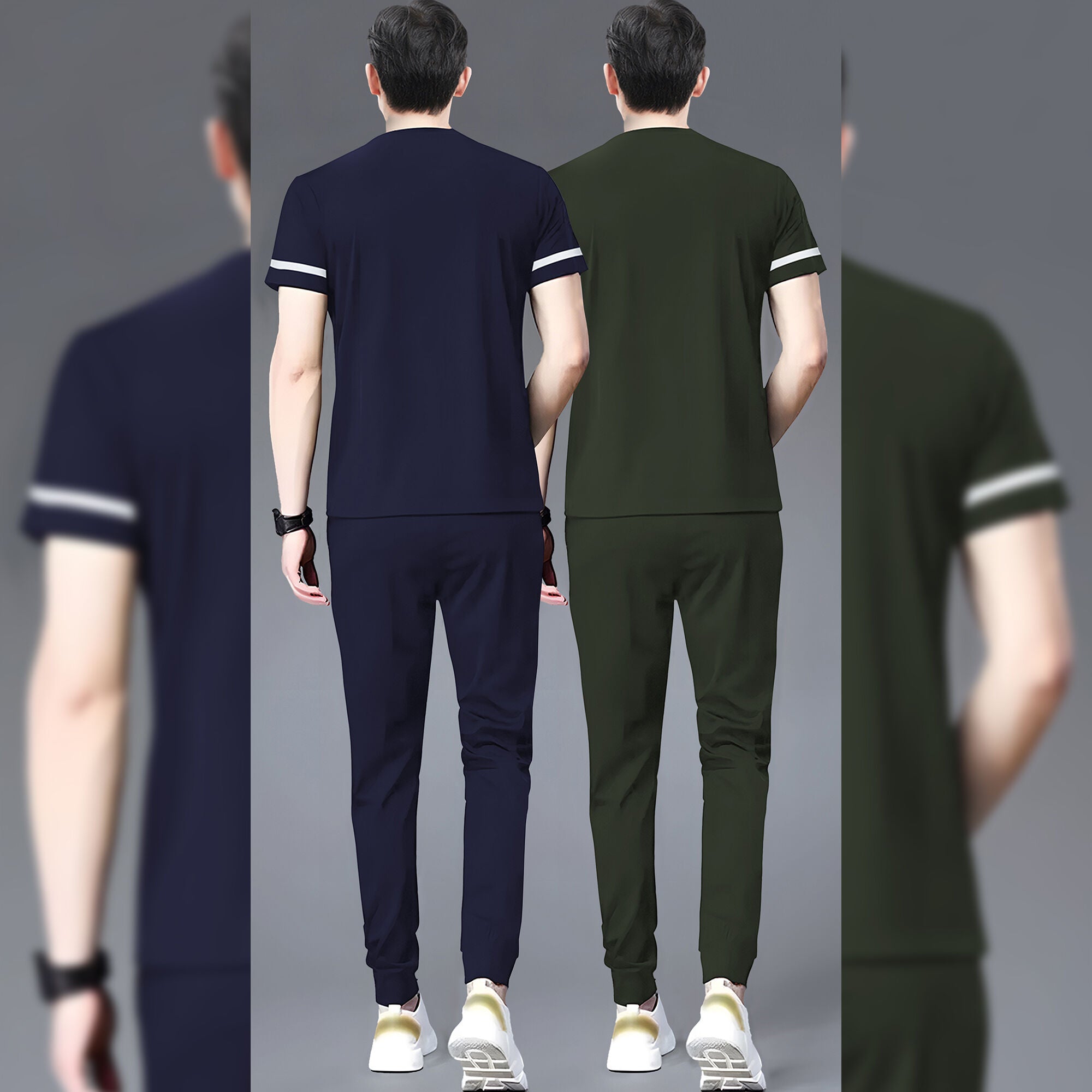 (Pack Of 2) Half Sleeve Printed Tracksuit Navy & Olivegreen