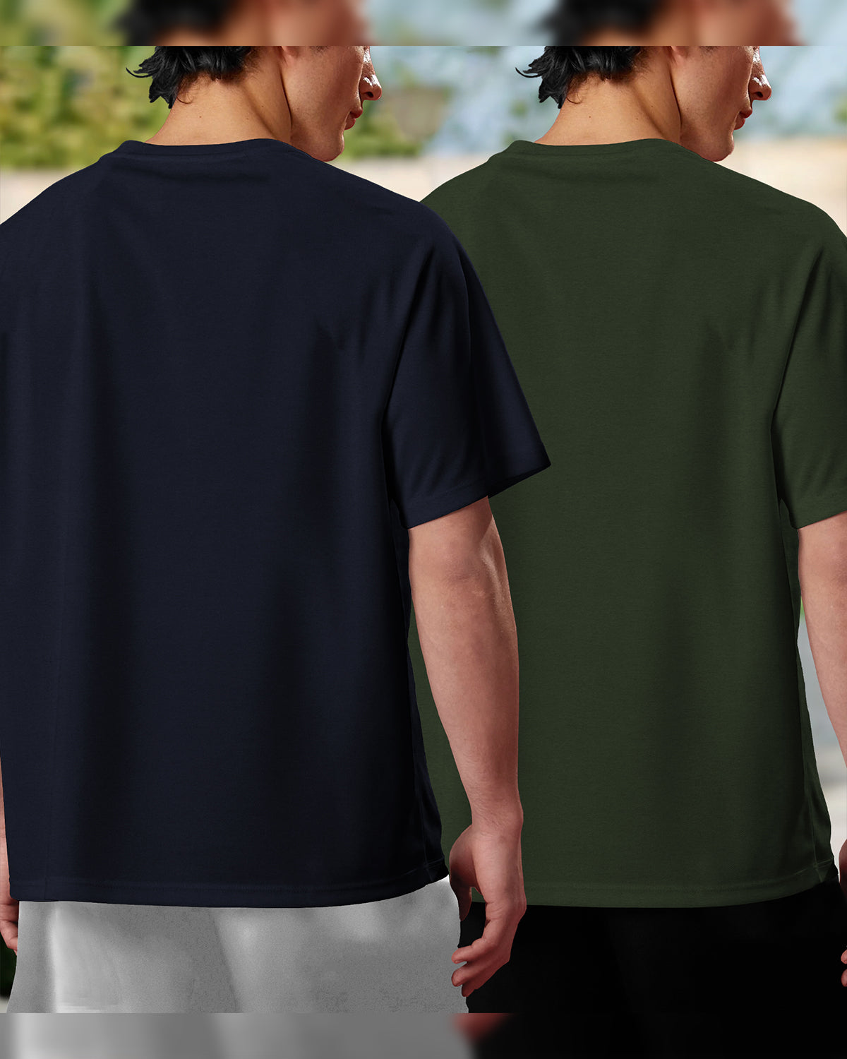 (Pack Of 2) Men Plain Over Size Navy & Olivegreen T-shirts