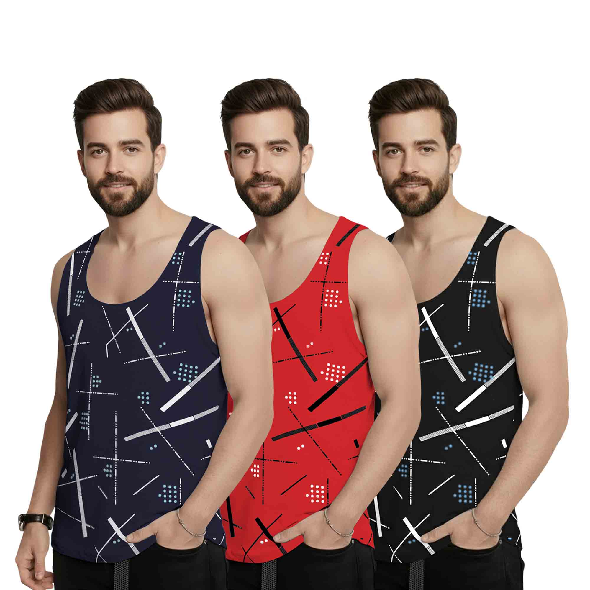 (Pack of 3) Men Abstract Prited Vest
