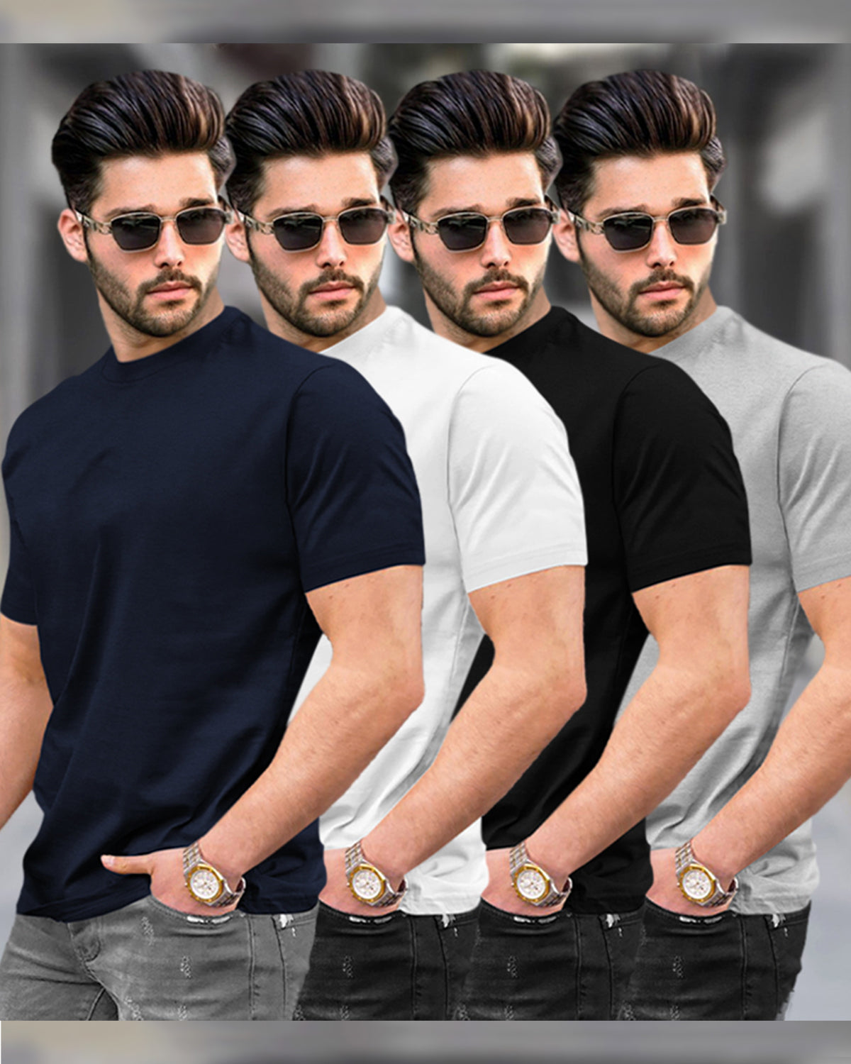 Mens Half Sleeve Plain Round Neck T-shirts (Pack Of 4) / Multicolor