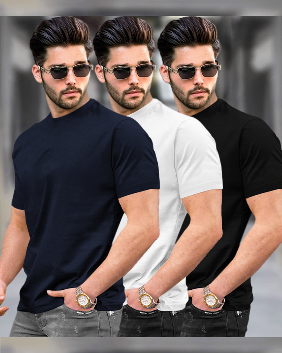 Mens Half Sleeve Plain Round Neck T-shirts (Pack Of 3) - 11 Variants