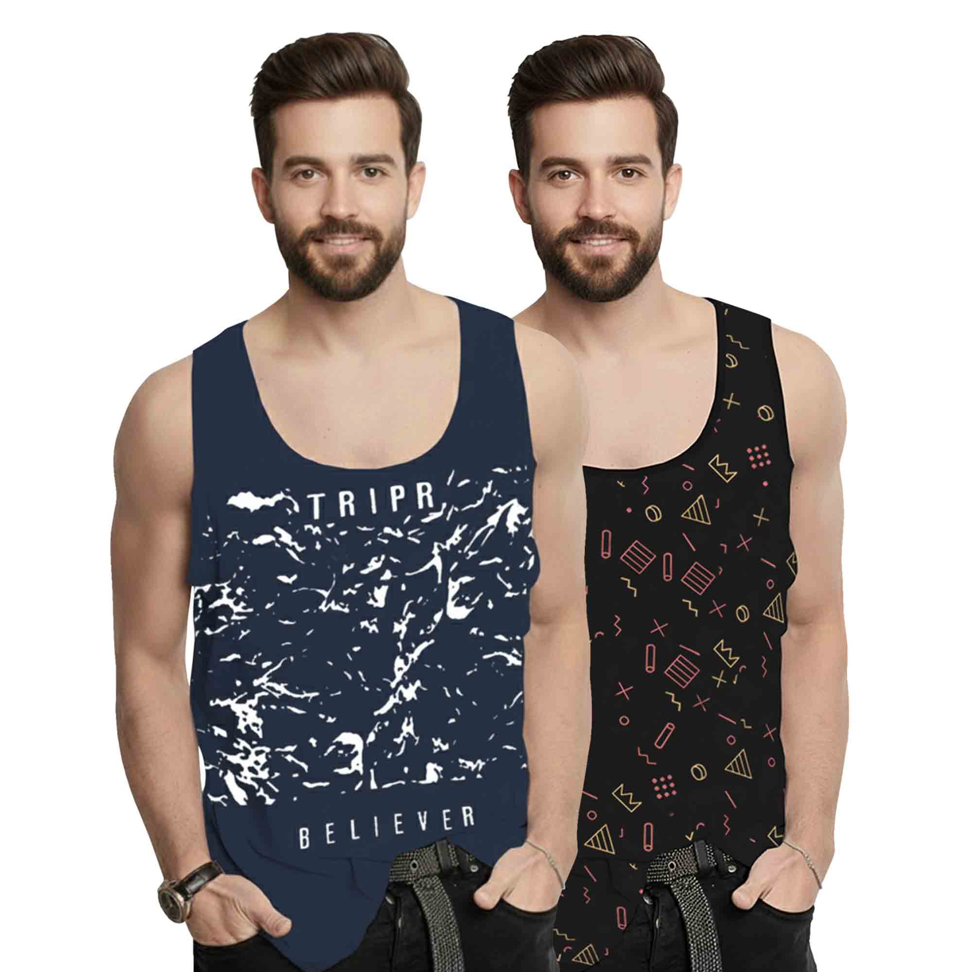 (Pack of 2) Men Printed Vests 13 Variants