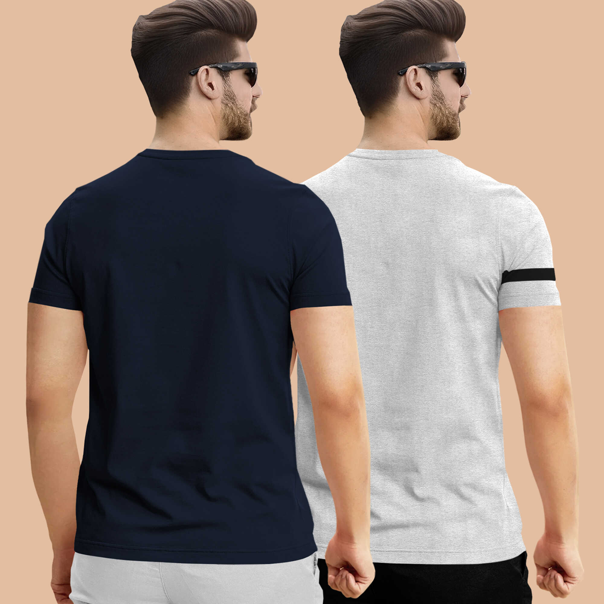 Combo pack Half Sleeve Printed T-shirts navy blue and grey
