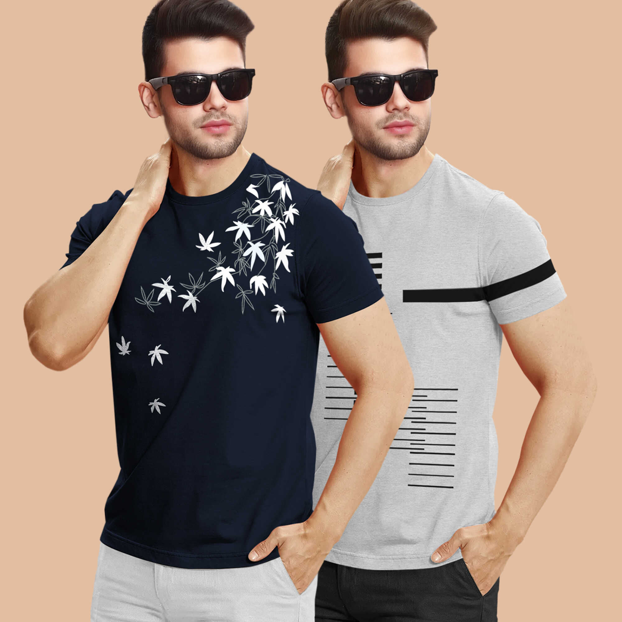 Combo pack Half Sleeve Printed T-shirts navy blue and grey
