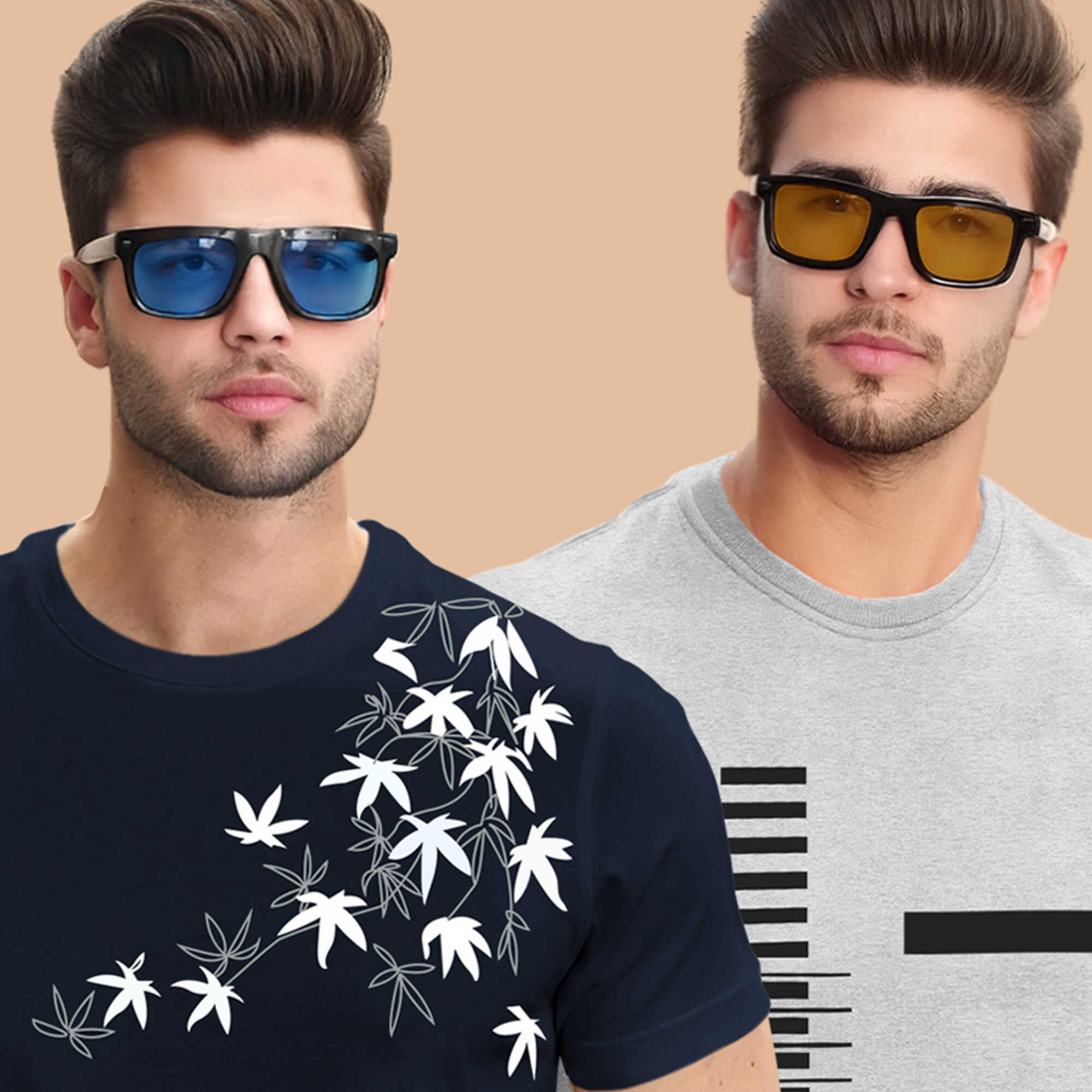 Combo pack Half Sleeve Printed T-shirts navy blue and grey