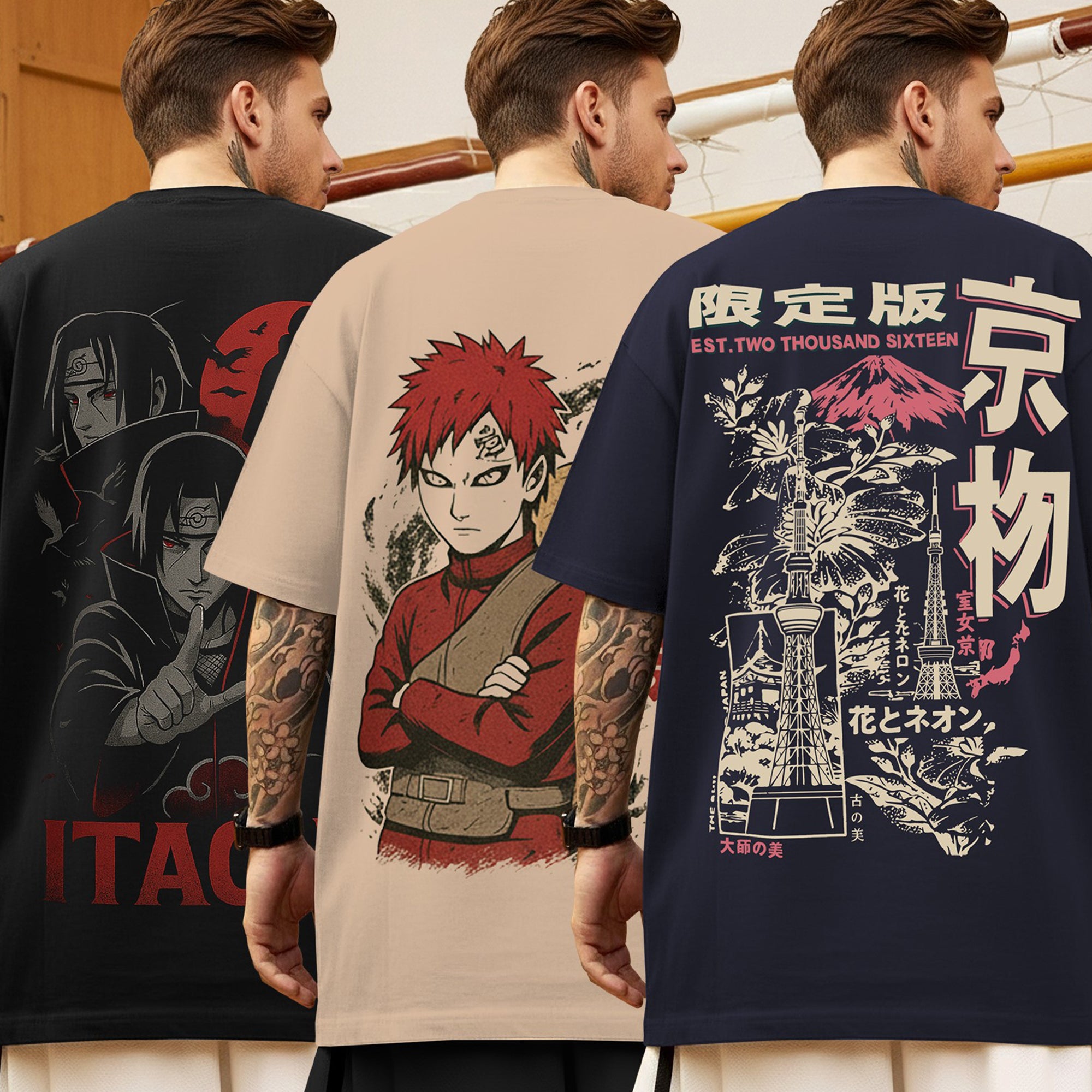 (Pack Of 3) Mens Oversized Graphic Design Back Printed T-Shirts