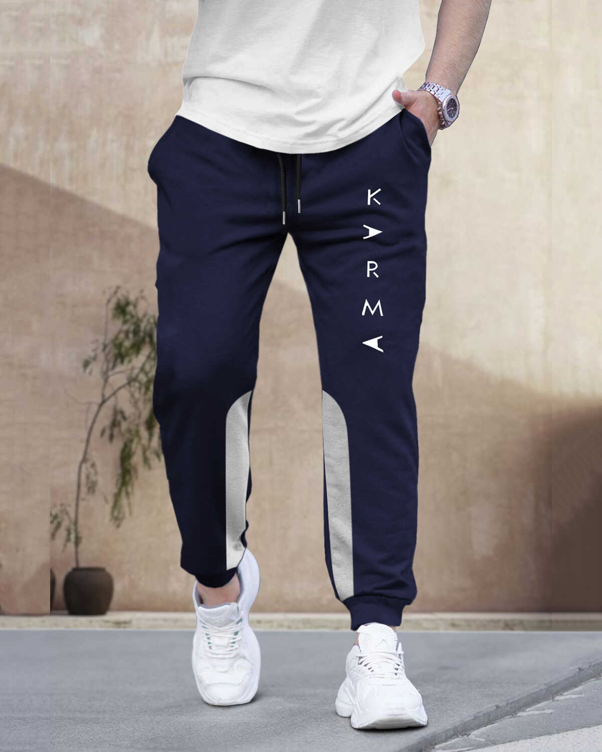 Men Printed Ankle Fit Cuffed Navy & Grey Jogger