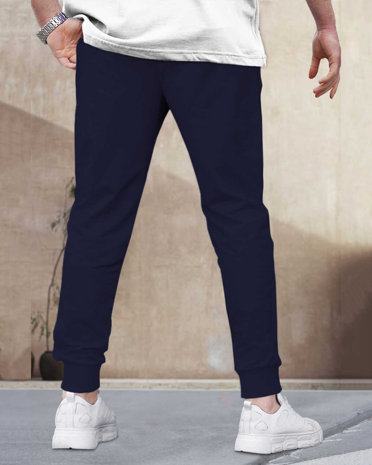 Men Printed Ankle Fit Cuffed Navy & Grey Jogger