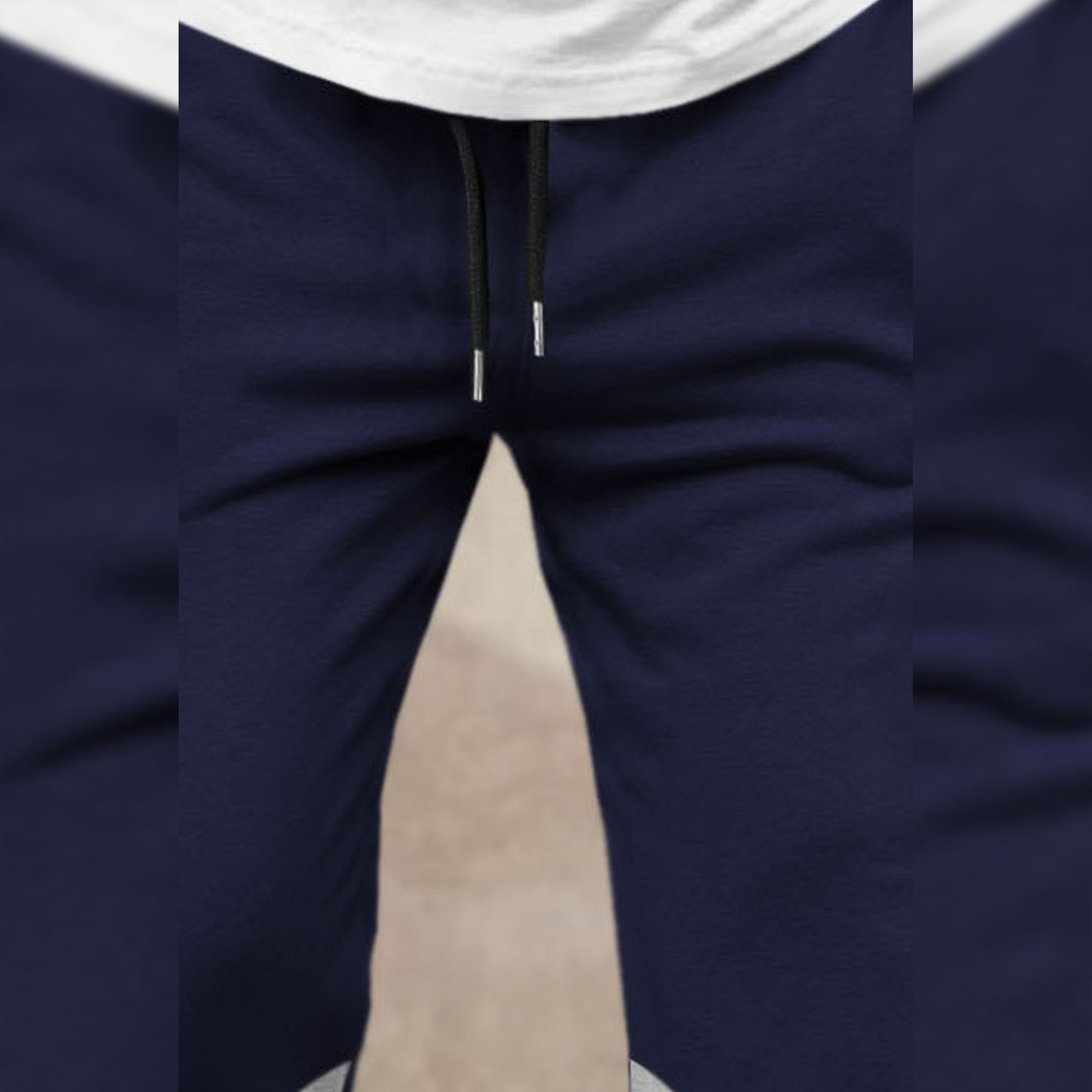 Men Plain Ankle Fit Cuffed Navy Blue Jogger