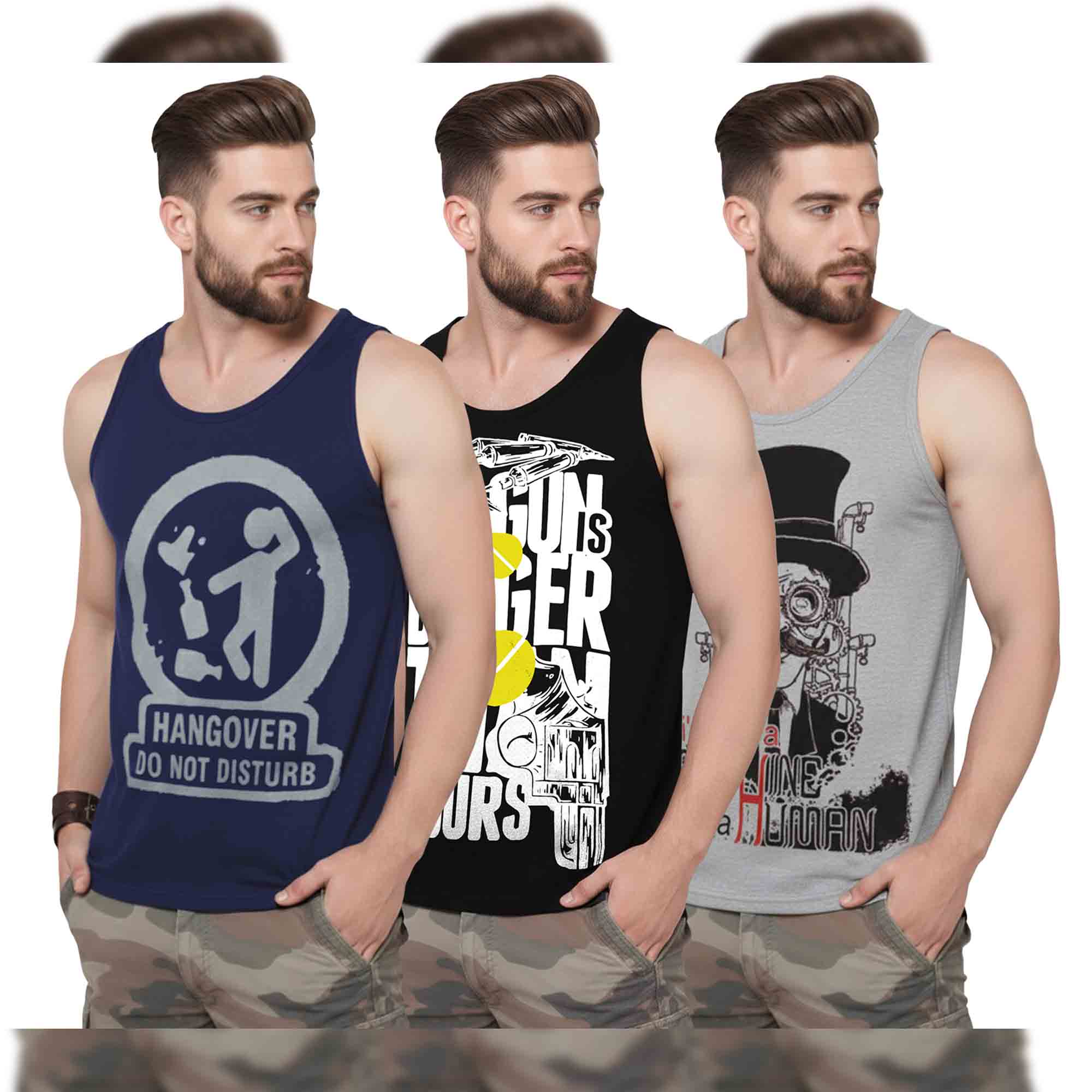 Mens Multicolor Printed Vest (Pack of 3)