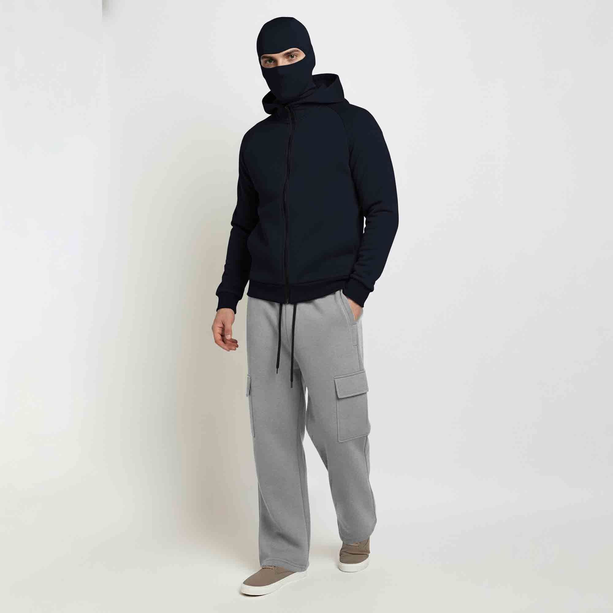 Tracksuit For Winter Mask Jacket Navyblue - Plain Baggy Cargo Grey